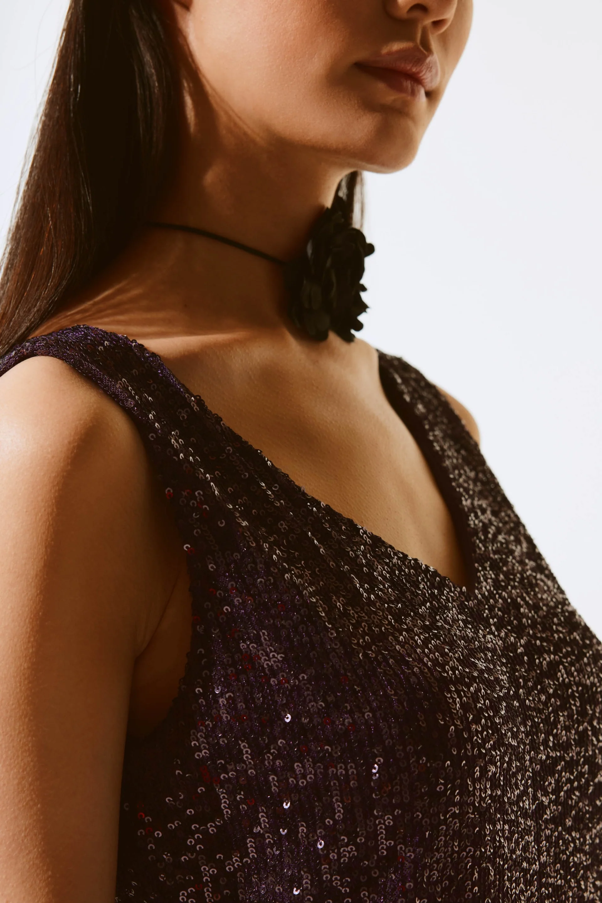 Joseph Ribkoff Blackcurrant Sequined Sleeveless Fitted Top Style 243789 - Image 3