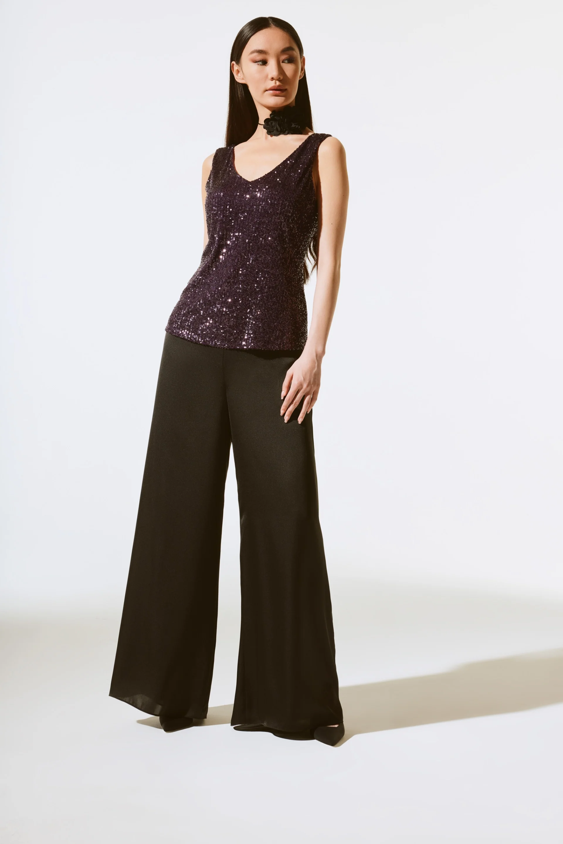 Joseph Ribkoff Blackcurrant Sequined Sleeveless Fitted Top Style 243789 - Image 4