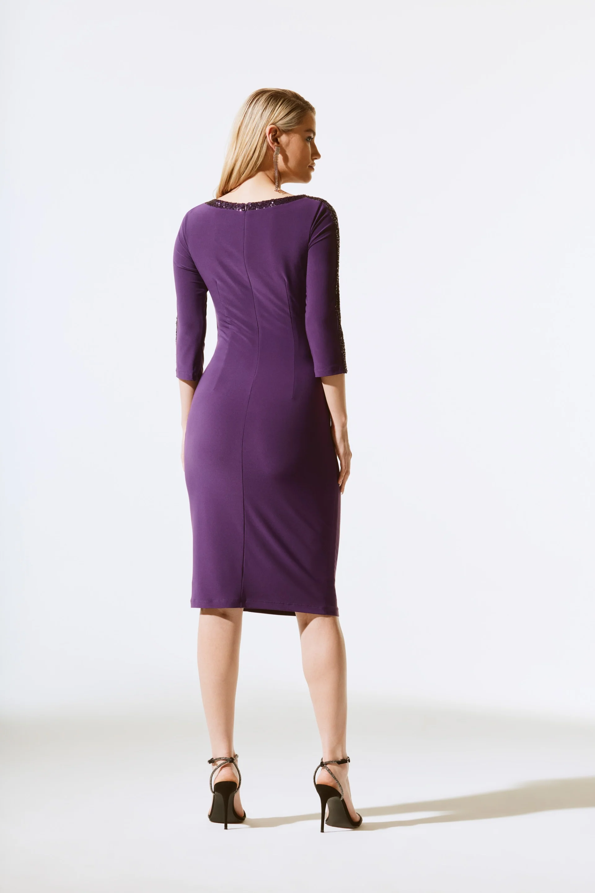 Joseph Ribkoff Blackcurrant Sheath Dress With Sequins Style 243702 - Image 4
