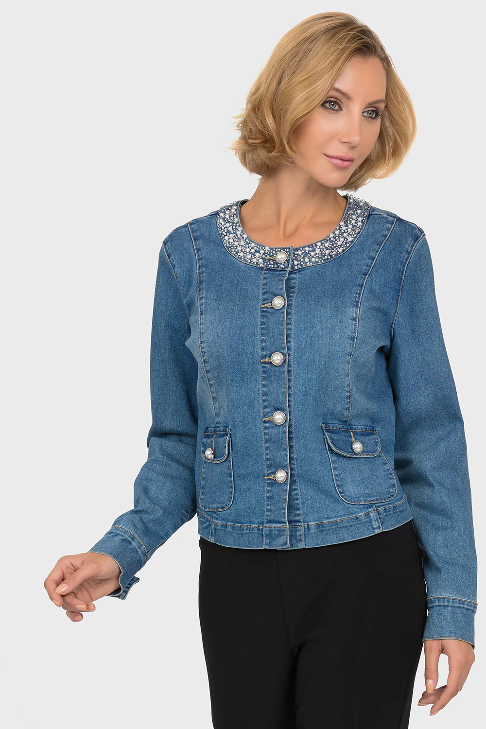 Joseph Ribkoff Blue Denim Jacket Style 191993 - Image 3