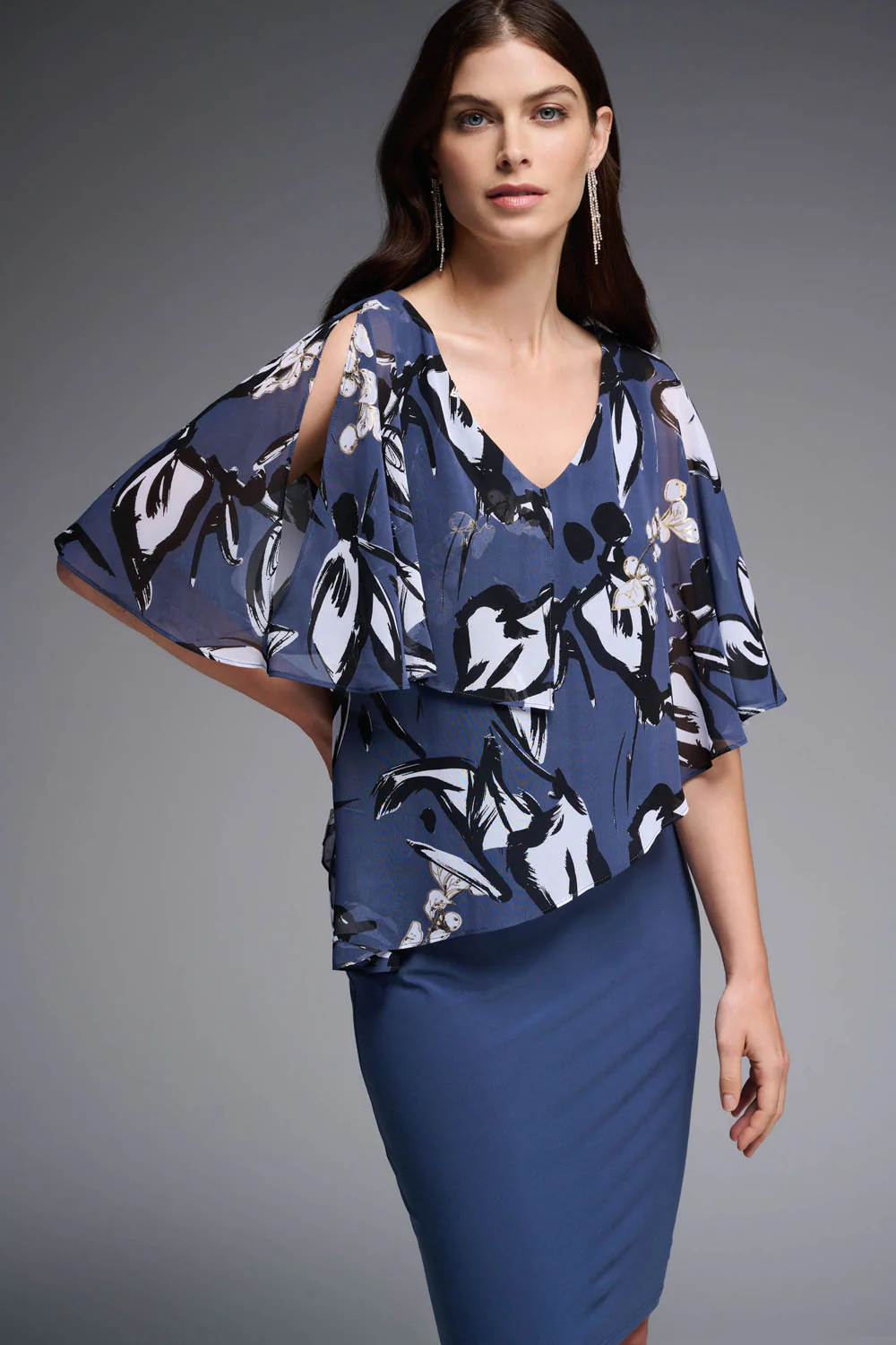 Joseph Ribkoff Blue/Multi Chiffon Overlay Dress Style 231731 - Image 2