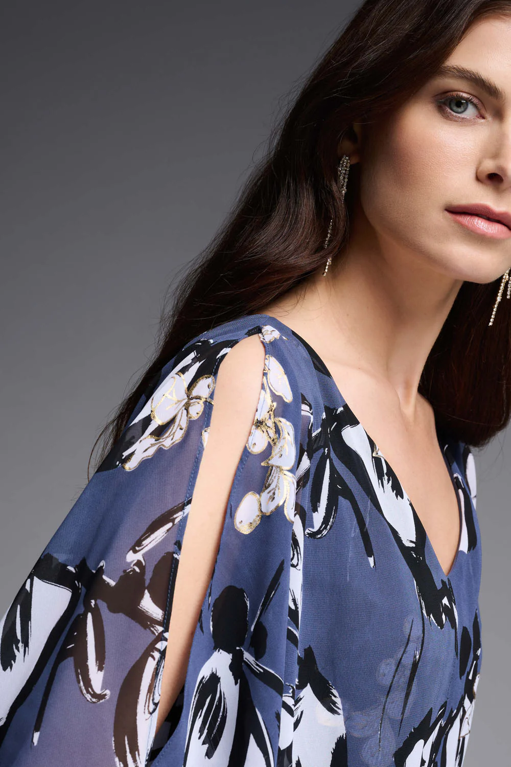 Joseph Ribkoff Blue/Multi Chiffon Overlay Dress Style 231731 - Image 3