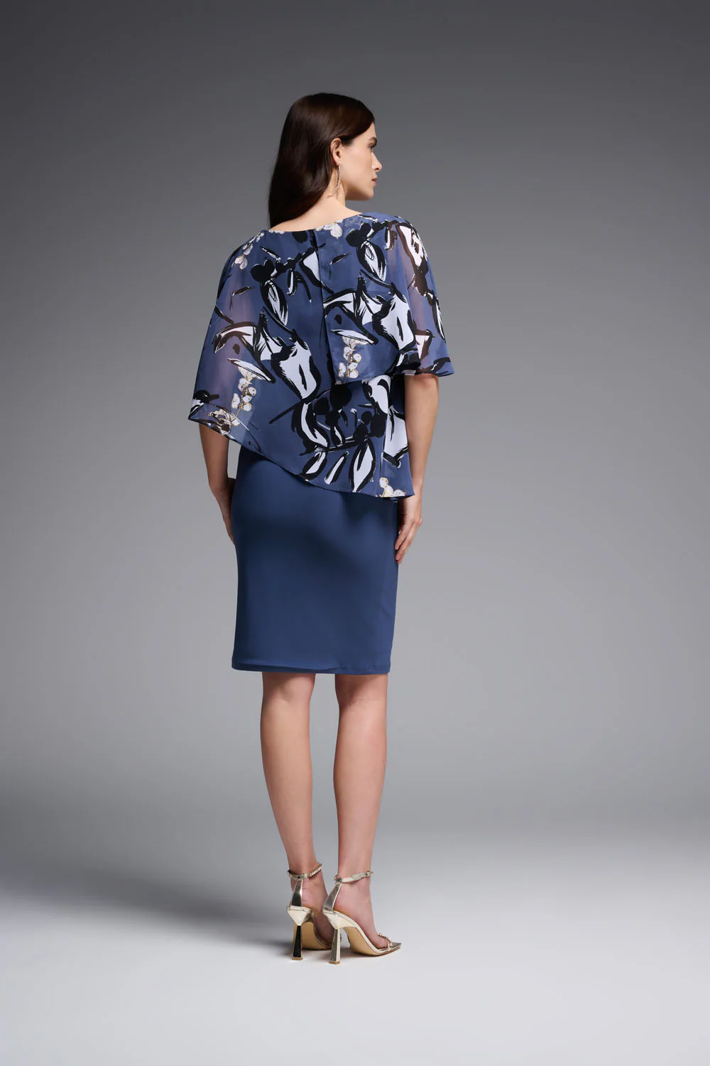 Joseph Ribkoff Blue/Multi Chiffon Overlay Dress Style 231731 - Image 4