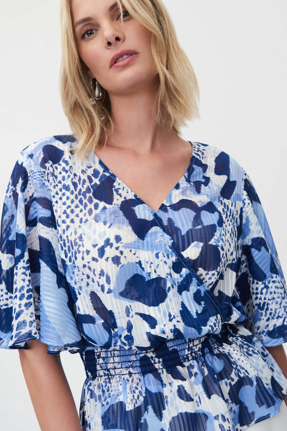 Joseph Ribkoff Blue/Vanilla Animal Print Shadow Stripe Top Style 232244 - Image 2