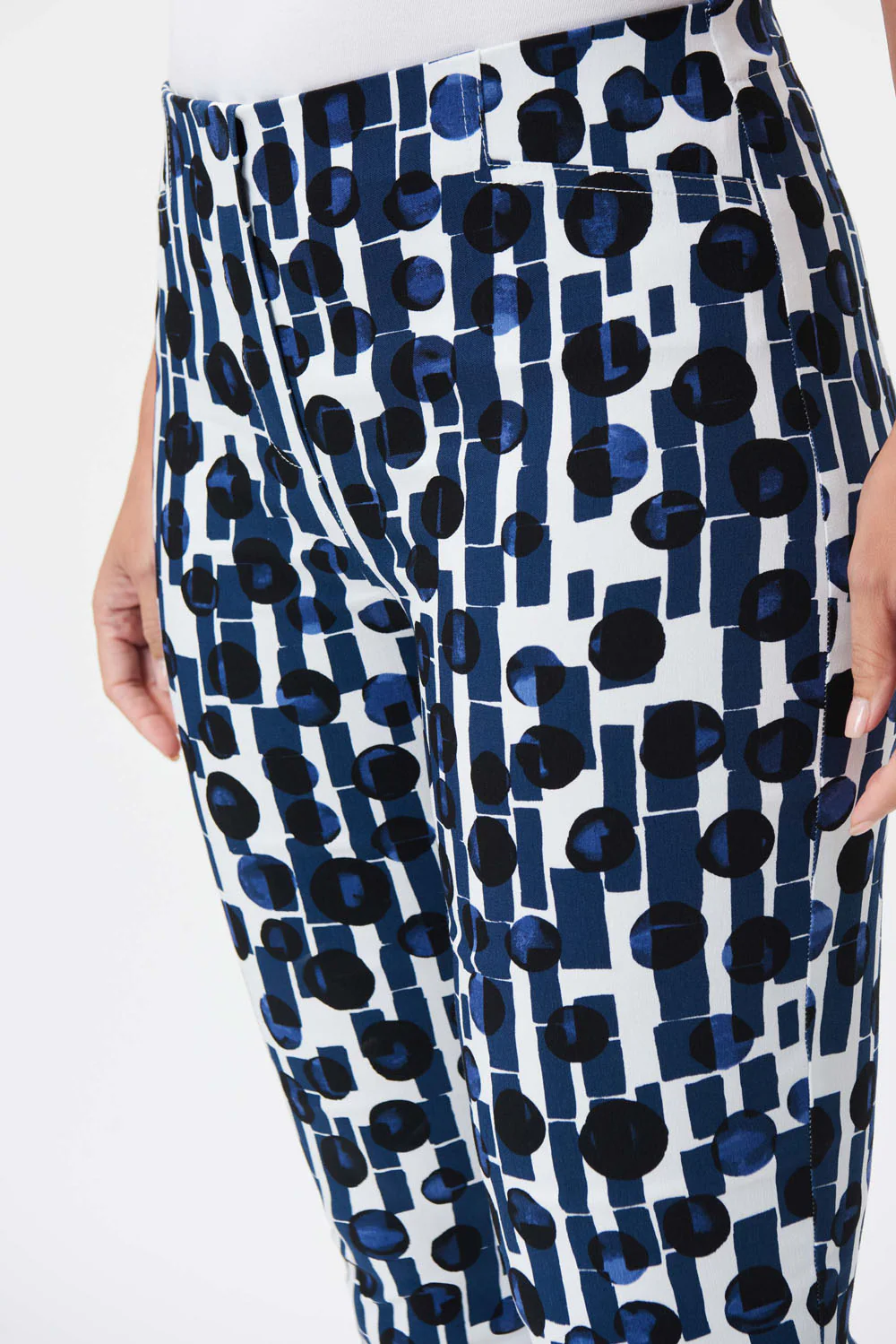 Joseph Ribkoff Blue/Vanilla Dot Print Cropped Pull-On Pants Style 232263 - Image 2