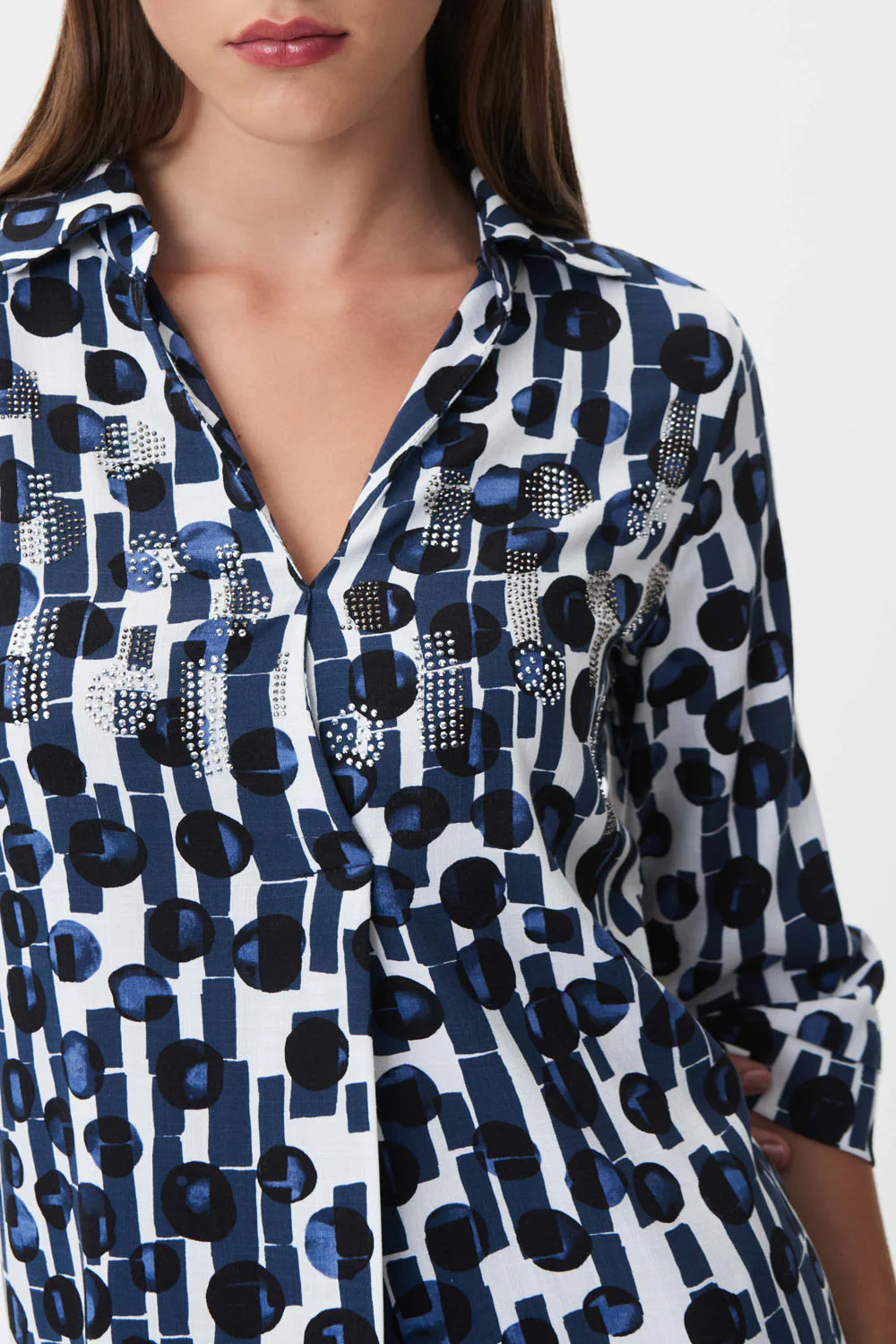 Joseph Ribkoff Blue/Vanilla Dot Print Dress Style 232122 - Image 2