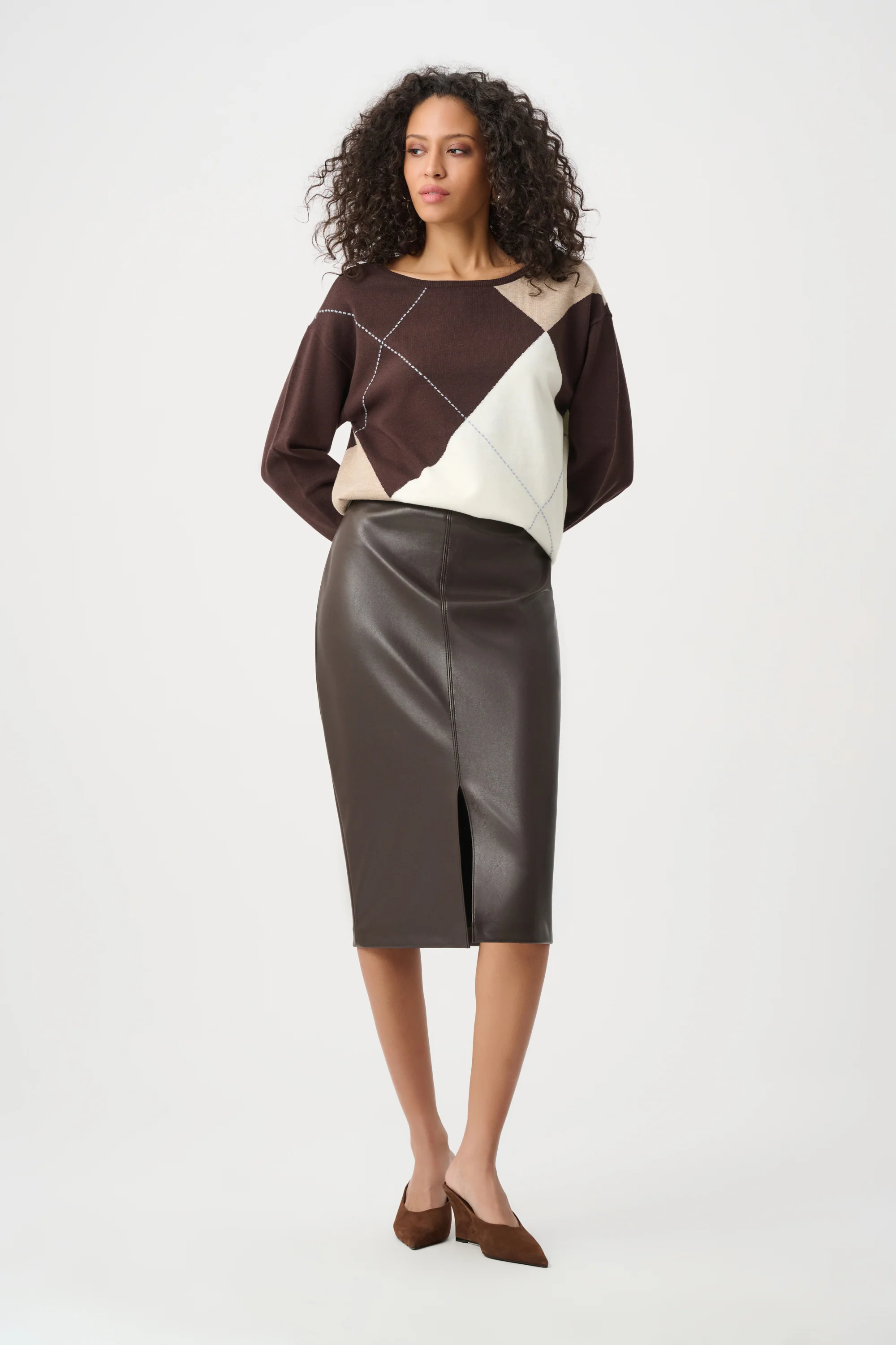 Joseph Ribkoff Bonded Leatherette Pencil Skirt Style 263213 - Image 3