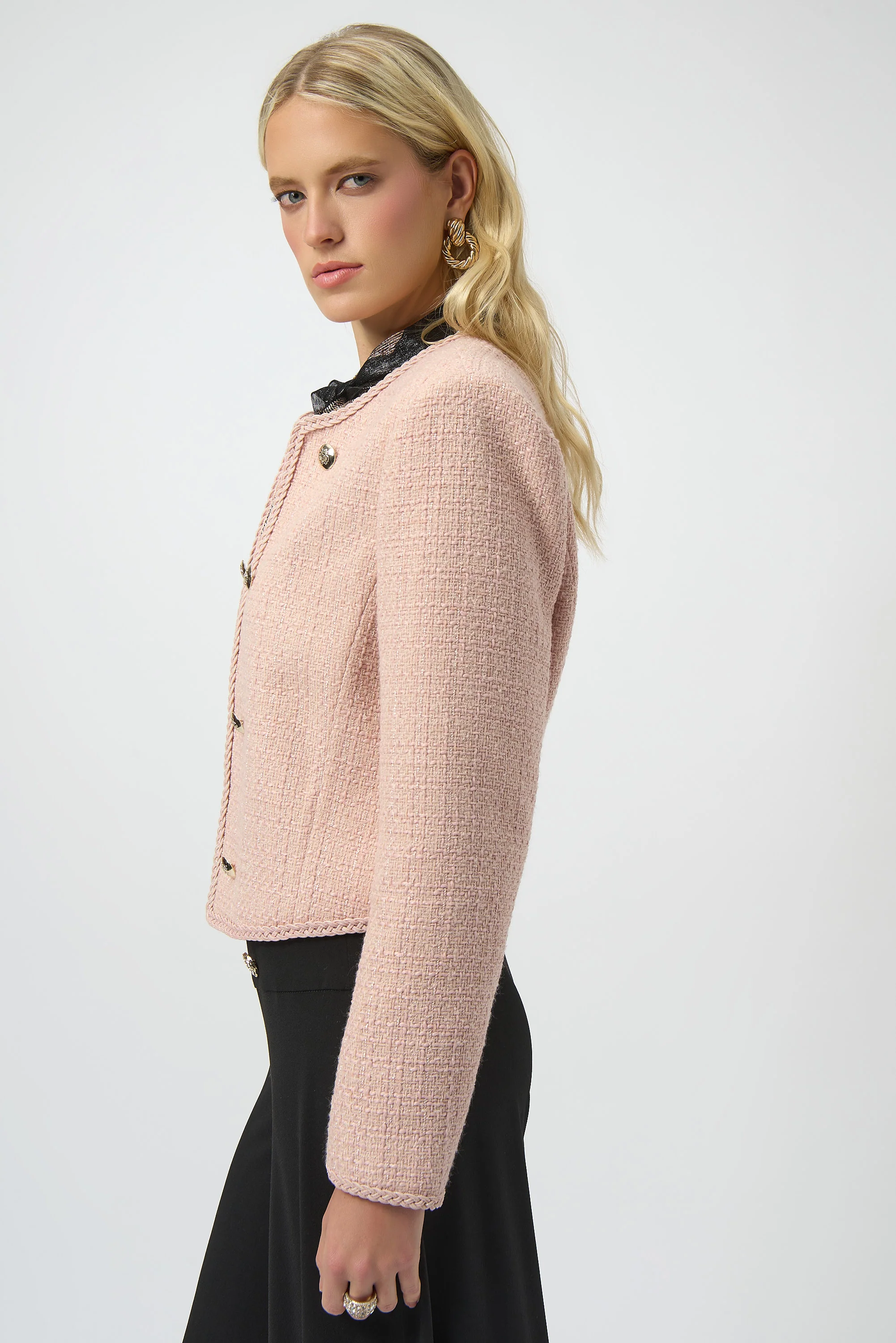 Joseph Ribkoff Bouclé Collarless Jacket with Buttons Style 254903 - Image 3