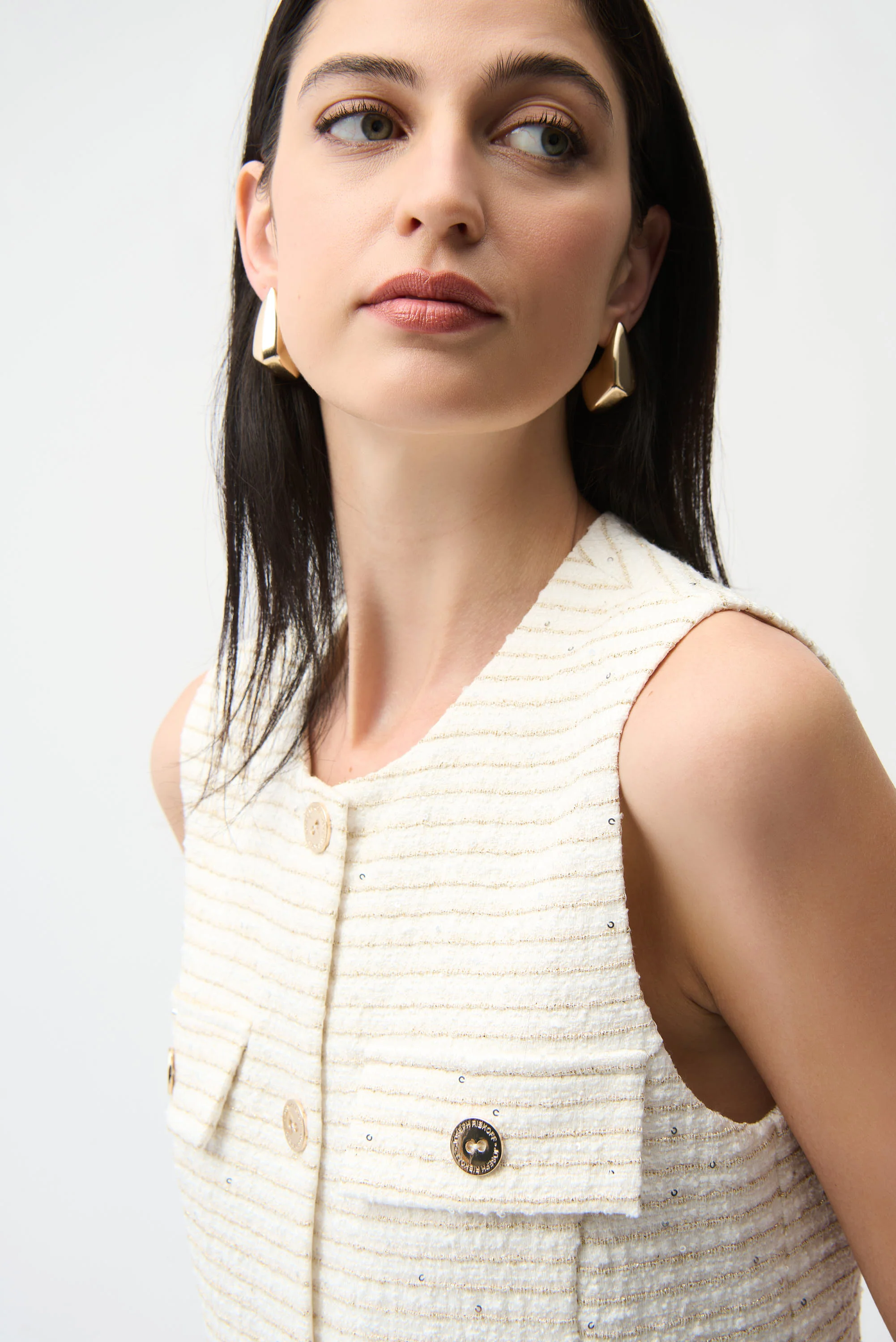 Joseph Ribkoff Bouclé Fitted Vest With Gold Buttons Style 261113 - Image 3