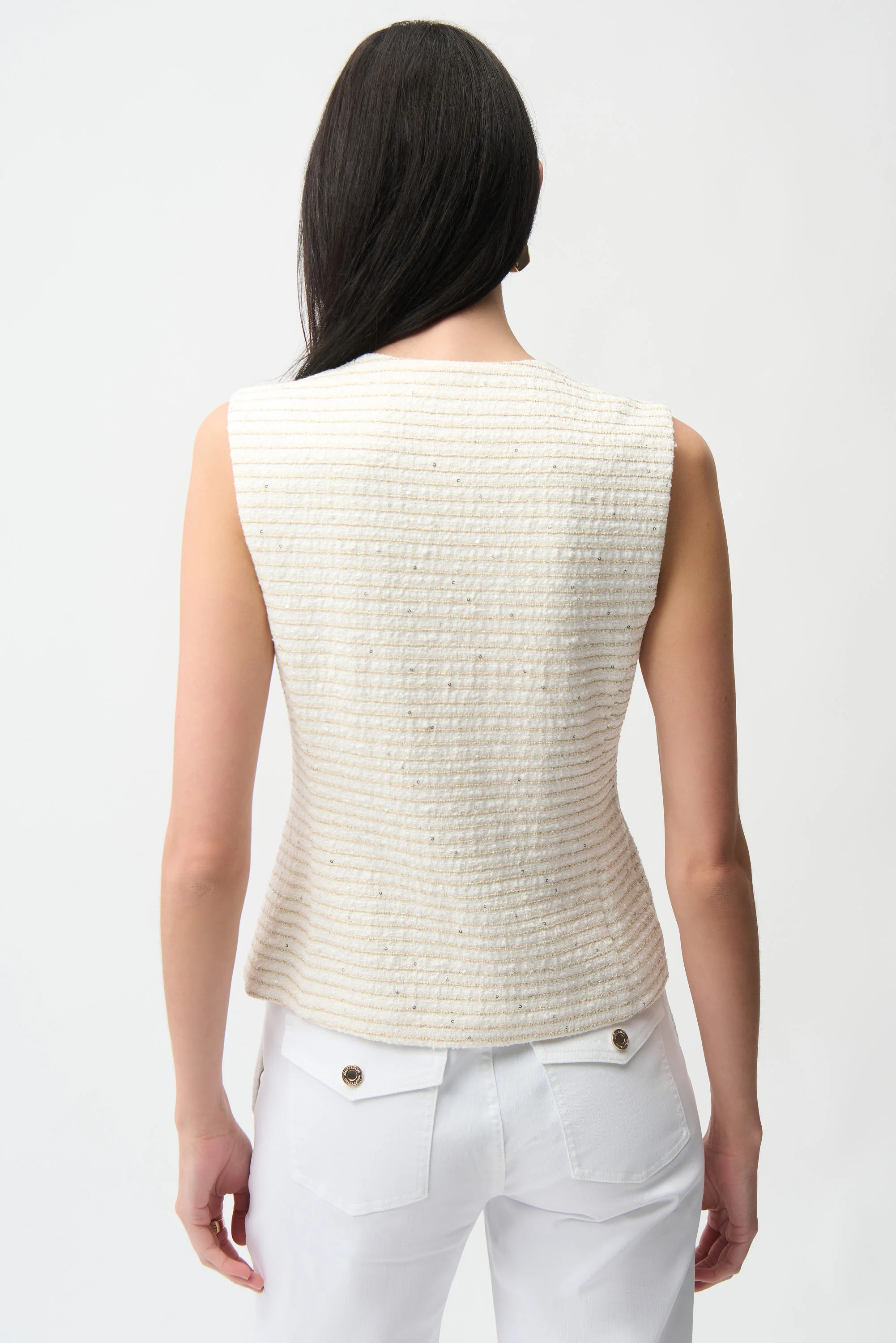 Joseph Ribkoff Bouclé Fitted Vest With Gold Buttons Style 261113 - Image 4