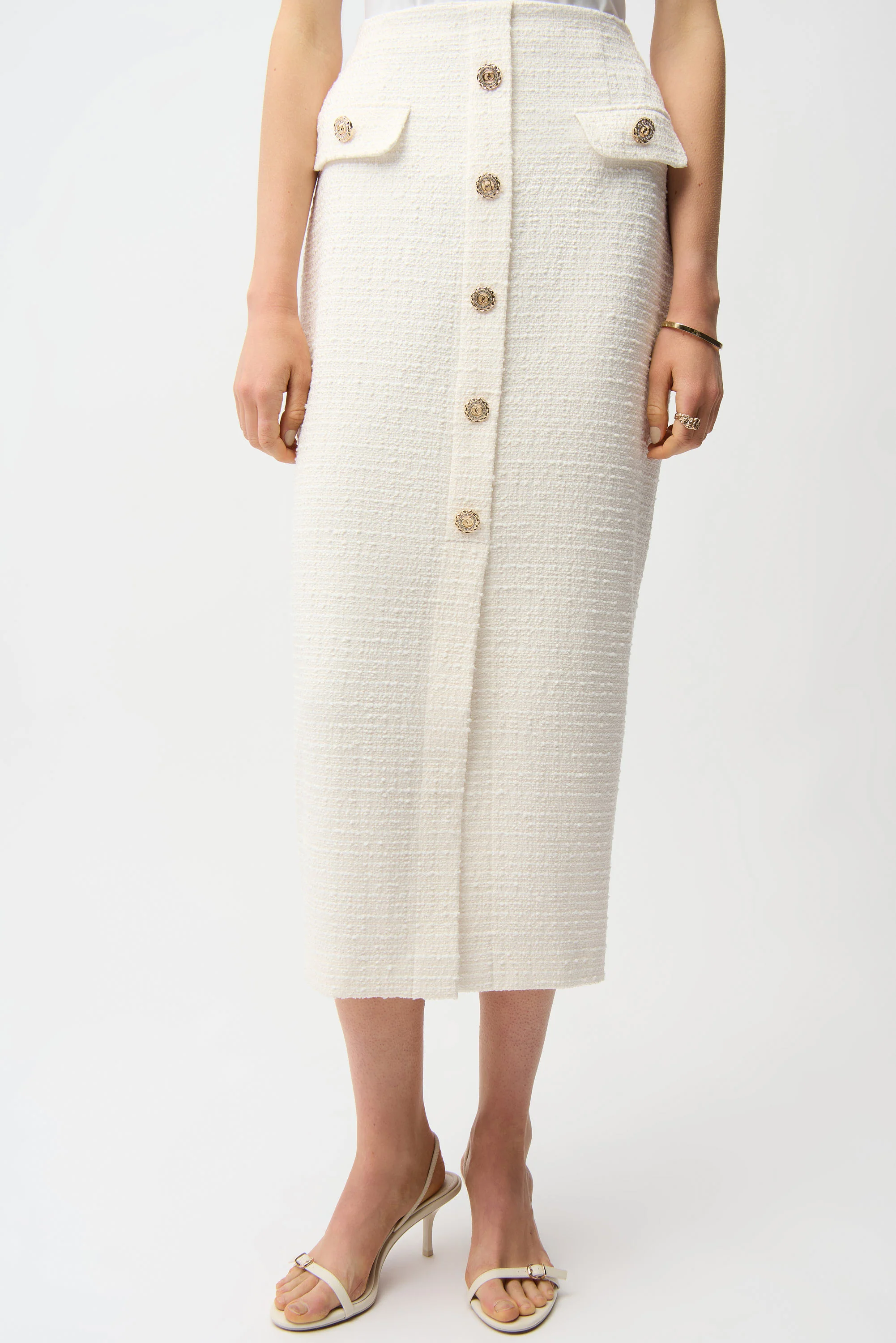Joseph Ribkoff Bouclé Pencil Skirt With Gold Buttons Style 261301