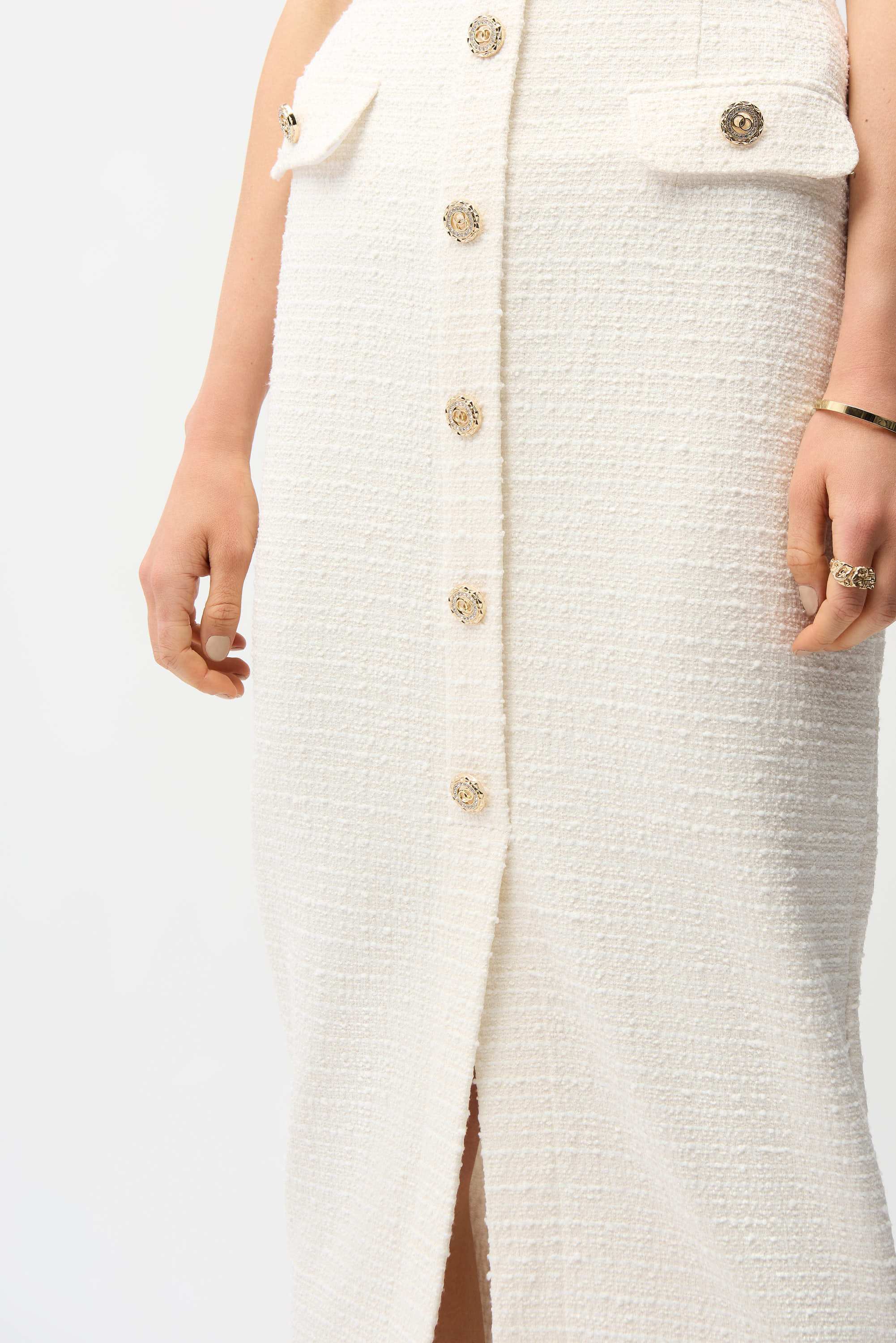 Joseph Ribkoff Bouclé Pencil Skirt With Gold Buttons Style 261301 - Image 3