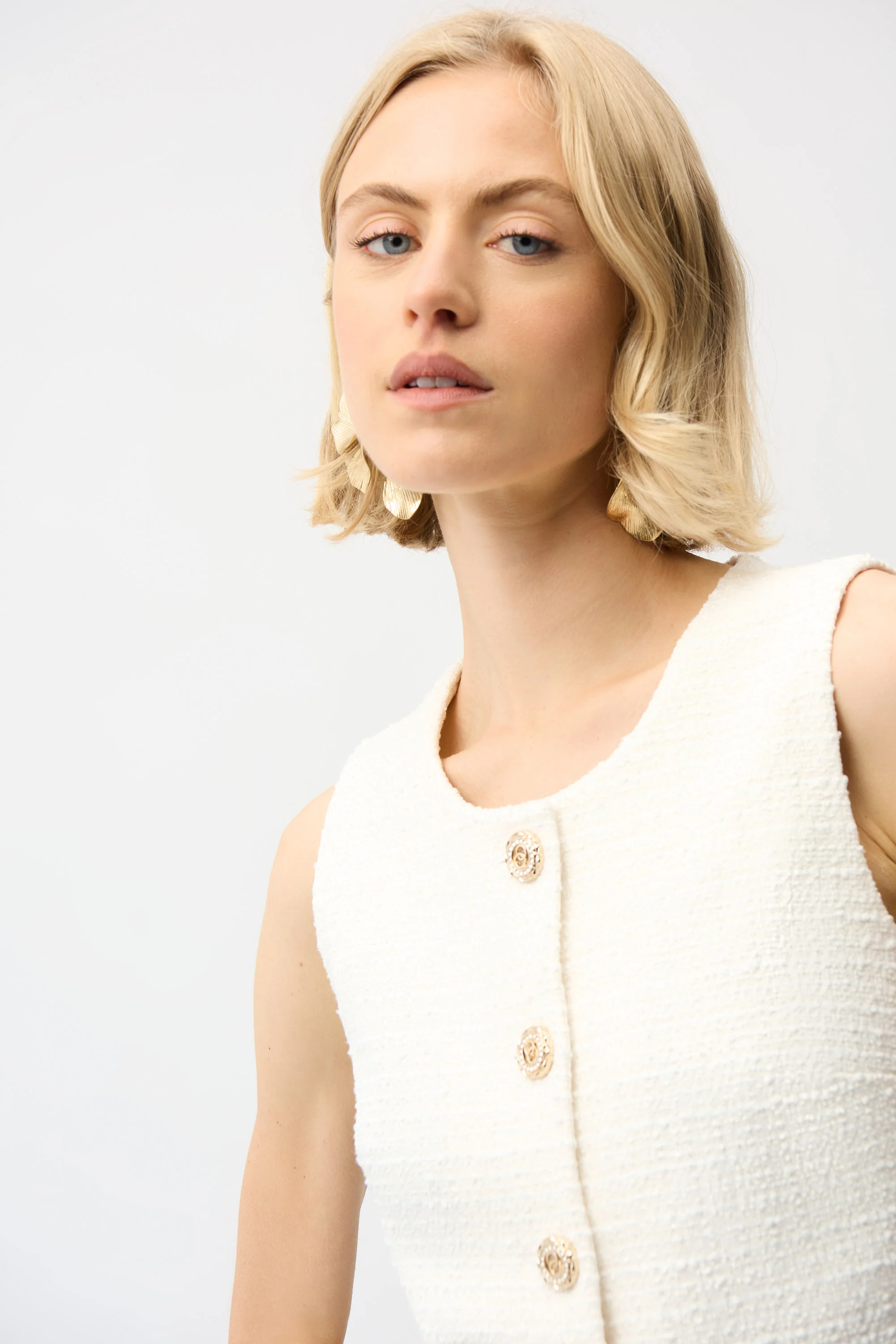 Joseph Ribkoff Bouclé Sleeveless Vest With Gold Buttons Style 261300 - Image 3
