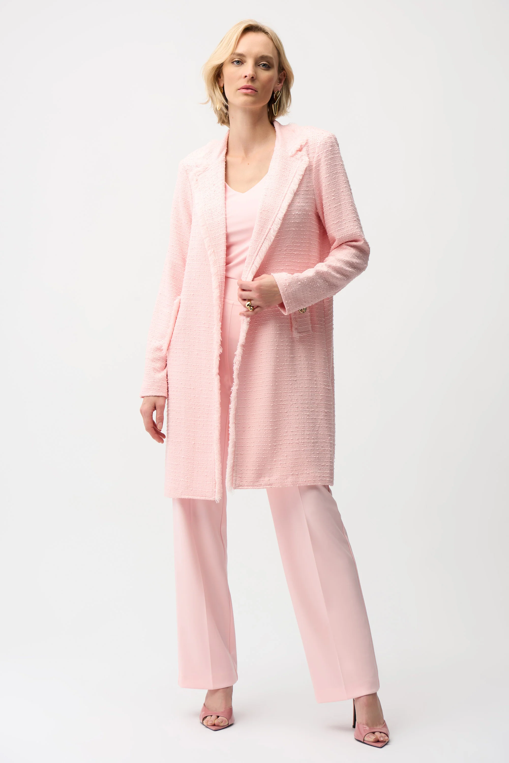 Joseph Ribkoff Bouclé Straight Coat With Fringe Detail Style 261109 - Image 5