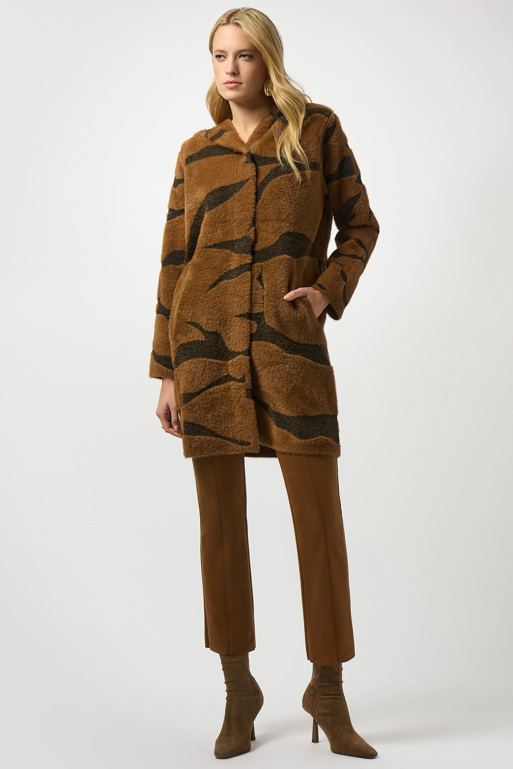 Joseph Ribkoff Brown/Black Animal Print Hooded Coat Style 253902 - Image 2