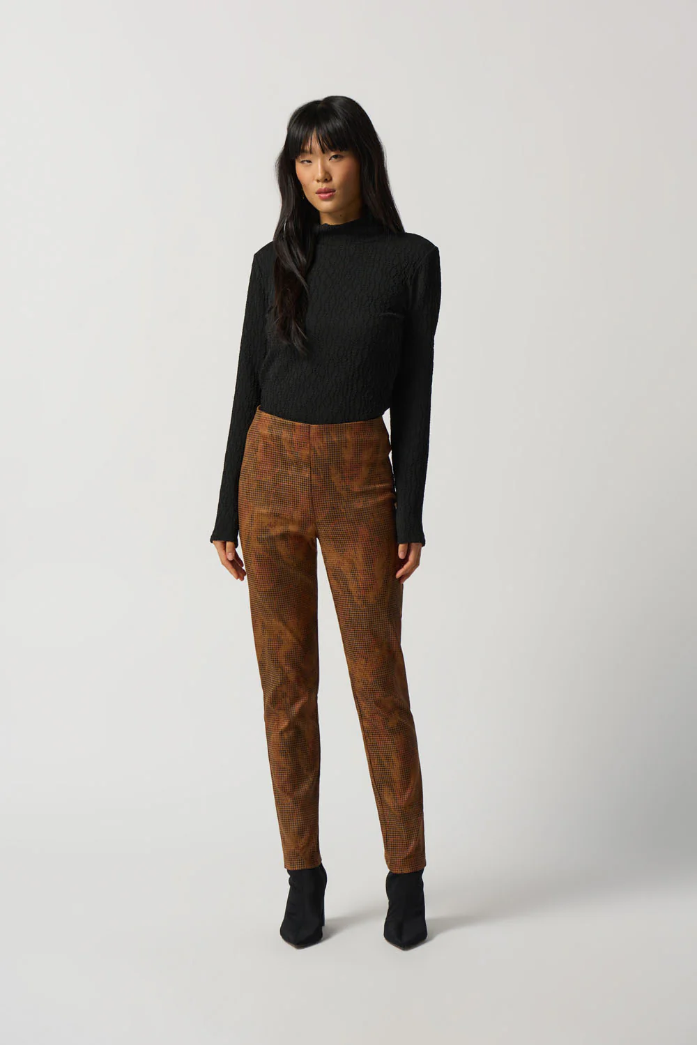 Joseph Ribkoff Brown/Multi Slim-Fit Houndstooth Pants Style 233000 - Image 4