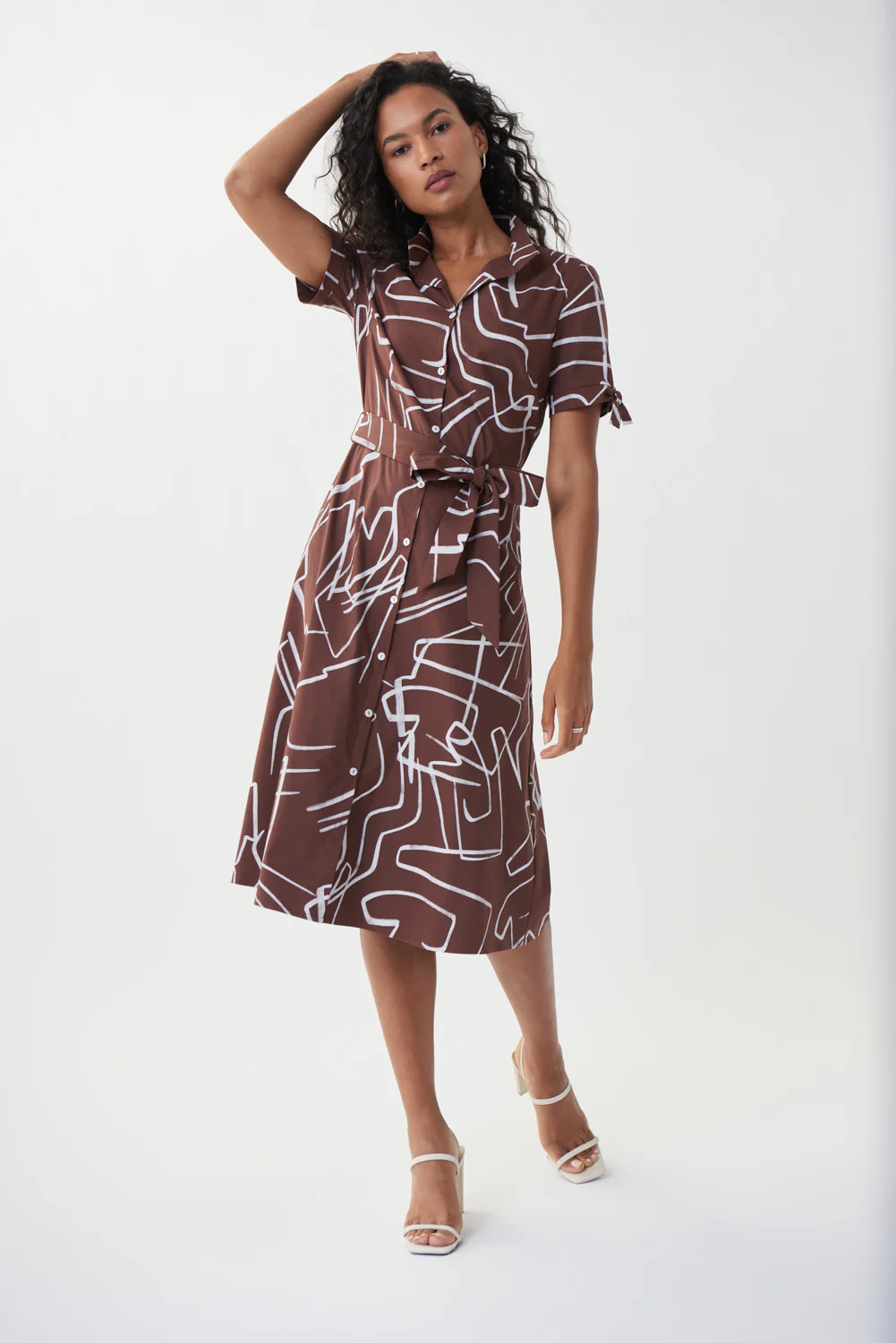 Joseph Ribkoff Brown/Vanilla Abstract Print Shirt Dress Style 222111