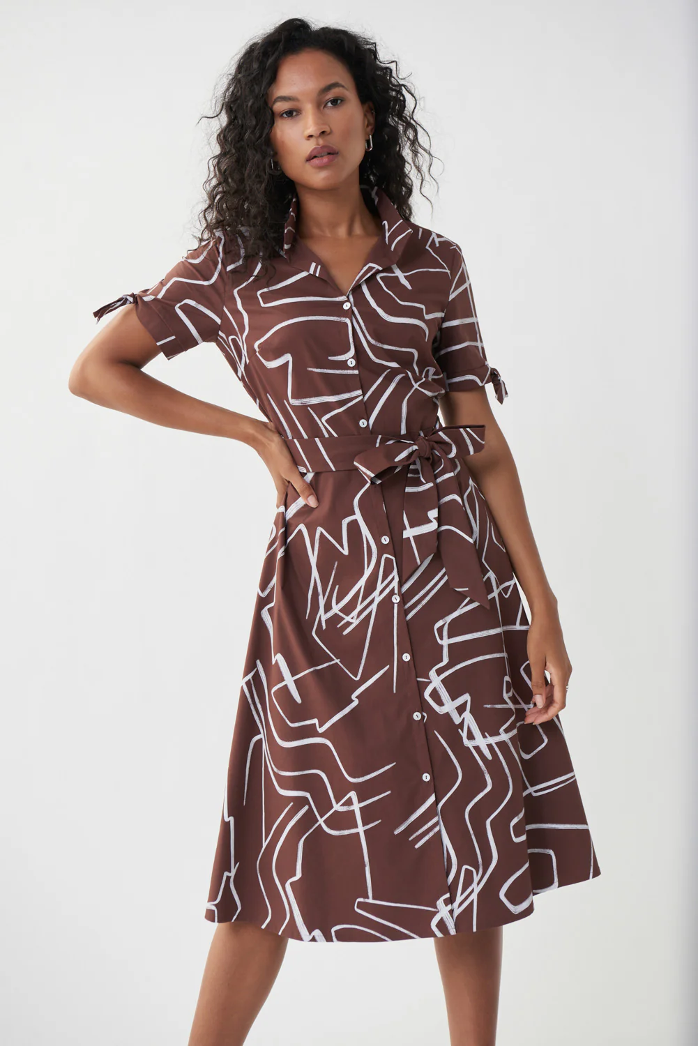Joseph Ribkoff Brown/Vanilla Abstract Print Shirt Dress Style 222111 - Image 2