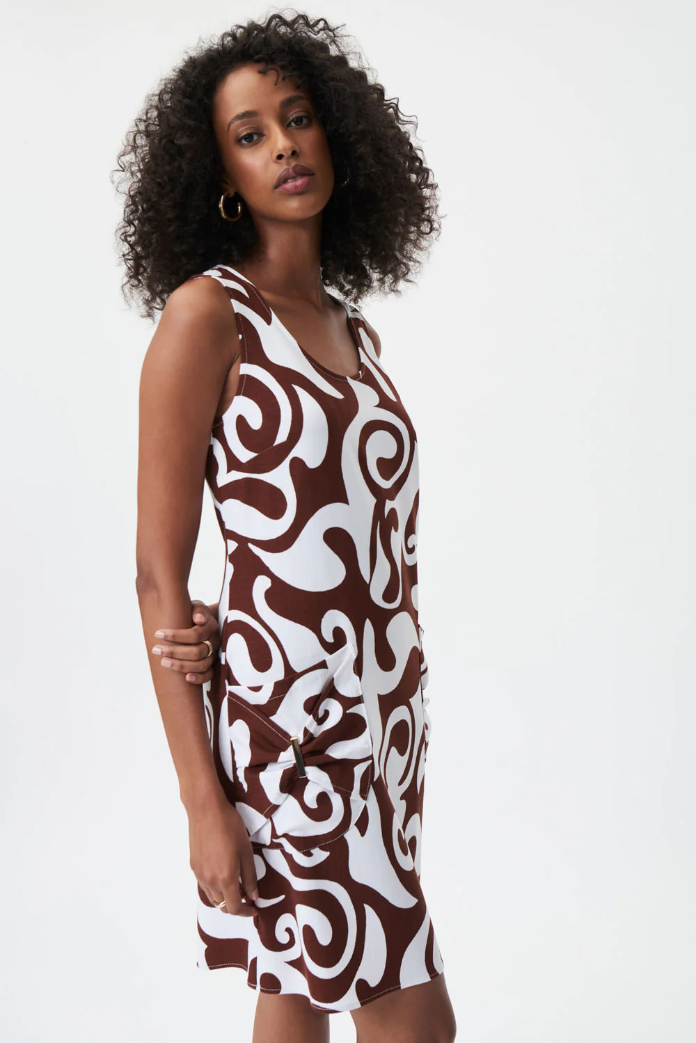 Joseph Ribkoff Brown/Vanilla Abstract Print Sleeveless Dress Style 232165 - Image 2