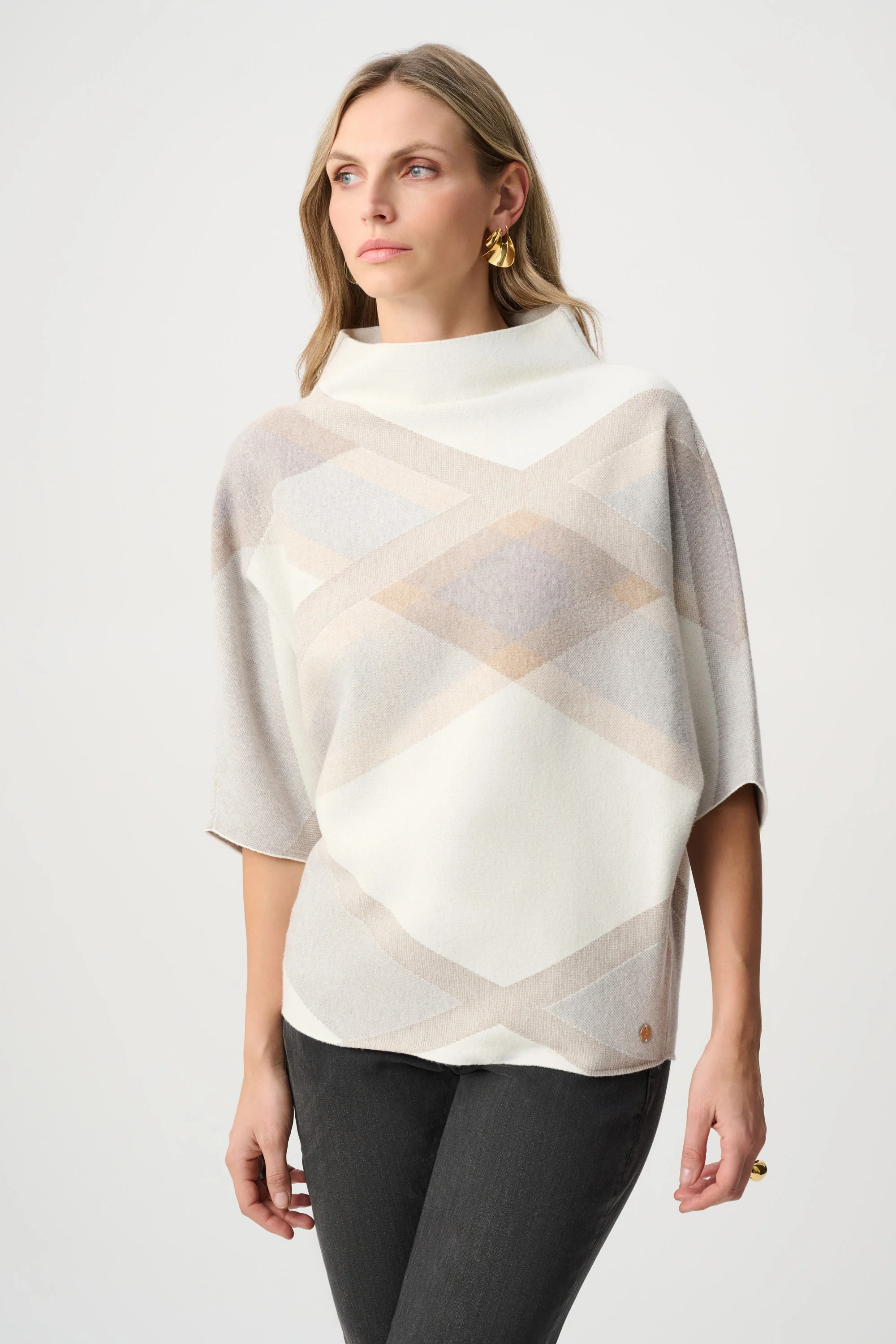 Joseph Ribkoff Brushed Plaid Funnel-Neck Sweater Style 263947 - Image 6