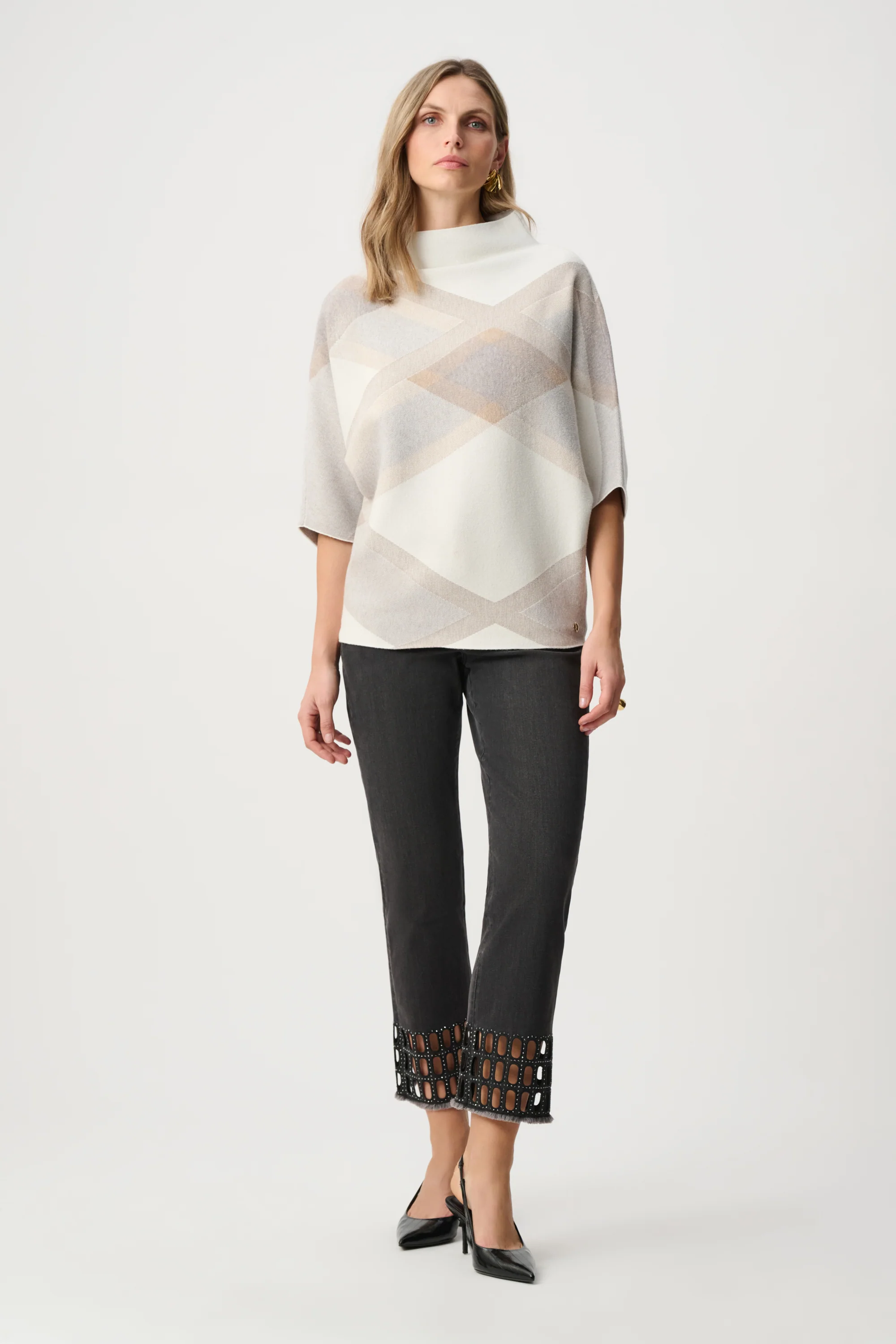 Joseph Ribkoff Brushed Plaid Funnel-Neck Sweater Style 263947 - Image 7