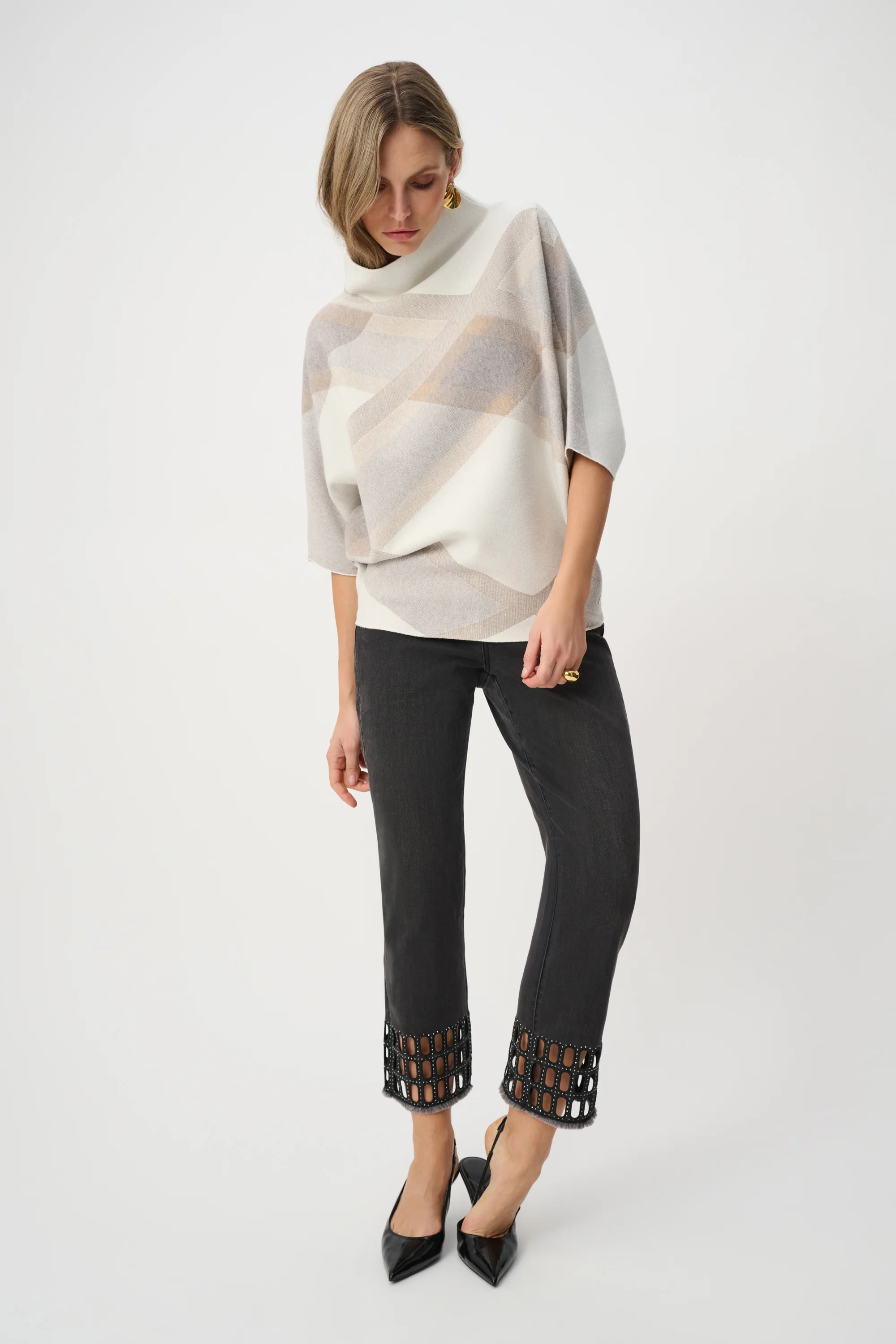 Joseph Ribkoff Brushed Plaid Funnel-Neck Sweater Style 263947 - Image 8