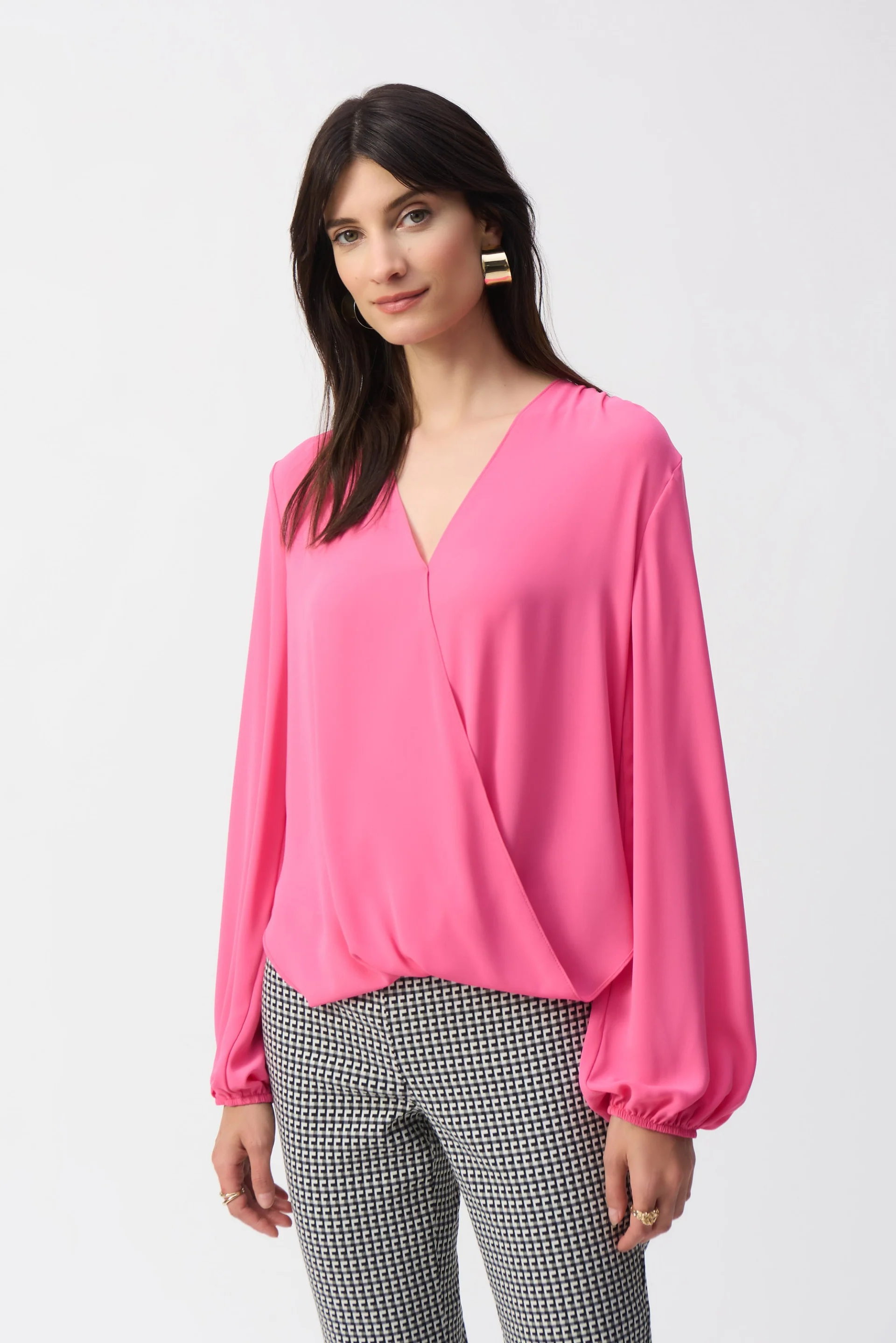 Joseph Ribkoff Bubble Gum Georgette Boxy Wrap Top Style 251172 - Image 3