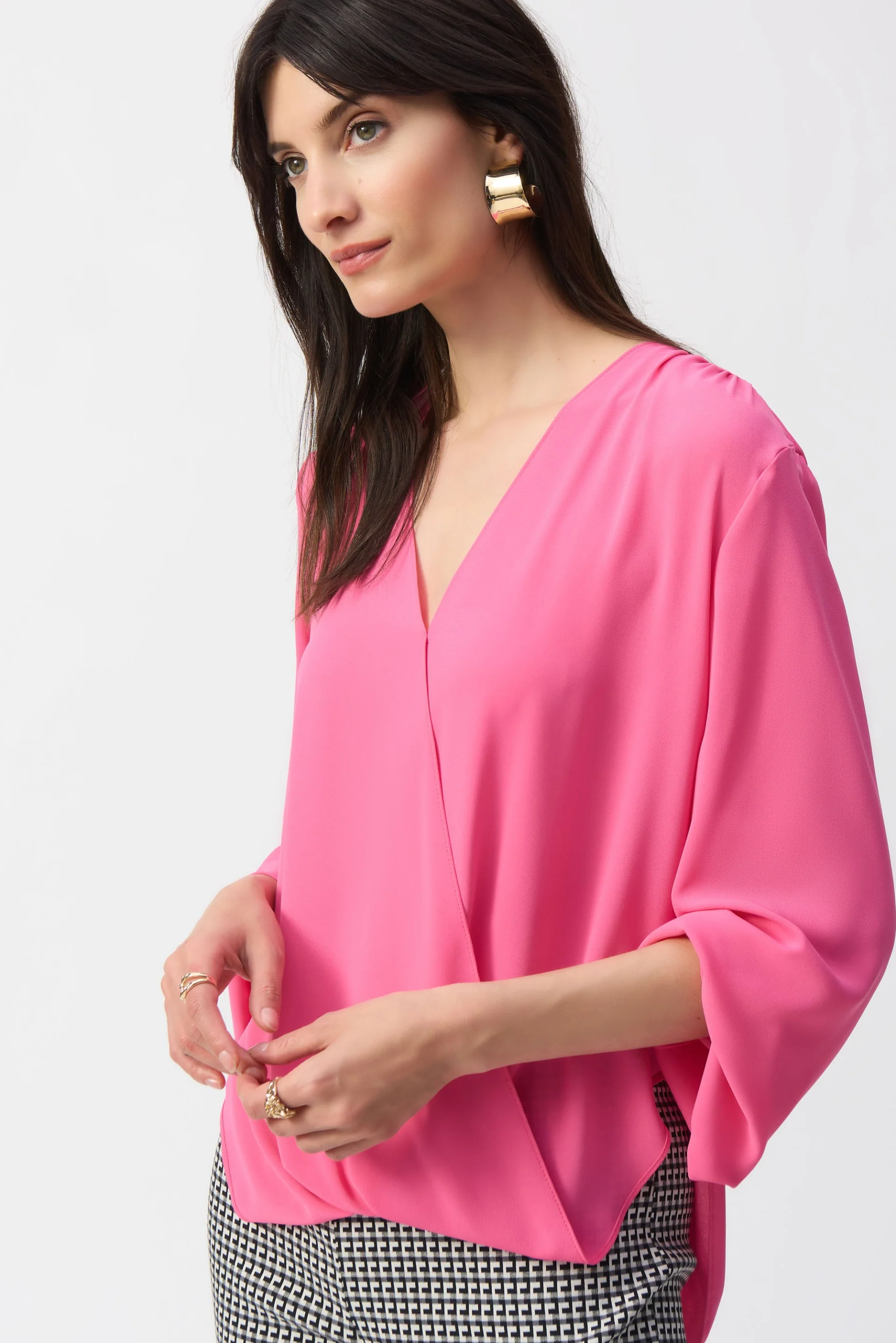 Joseph Ribkoff Bubble Gum Georgette Boxy Wrap Top Style 251172 - Image 4