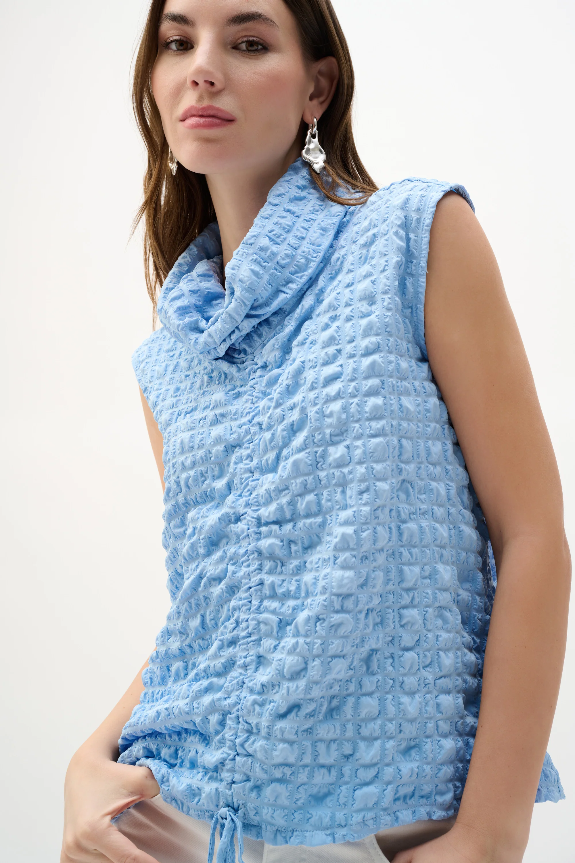 Joseph Ribkoff Bubble Jacquard Straight Top With Cowl Collar Style 262091 - Image 3