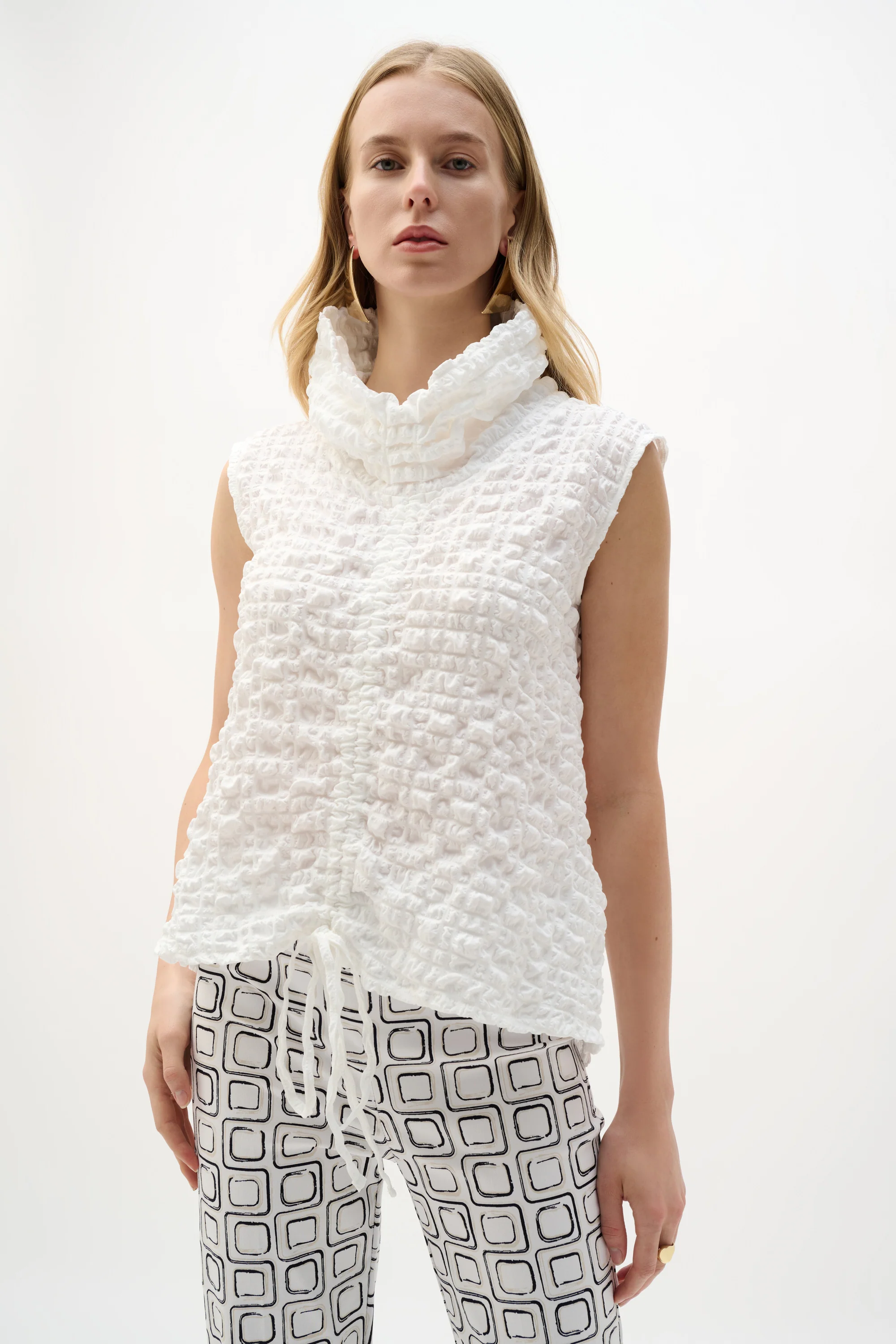 Joseph Ribkoff Bubble Jacquard Straight Top With Cowl Collar Style 262091 - Image 5