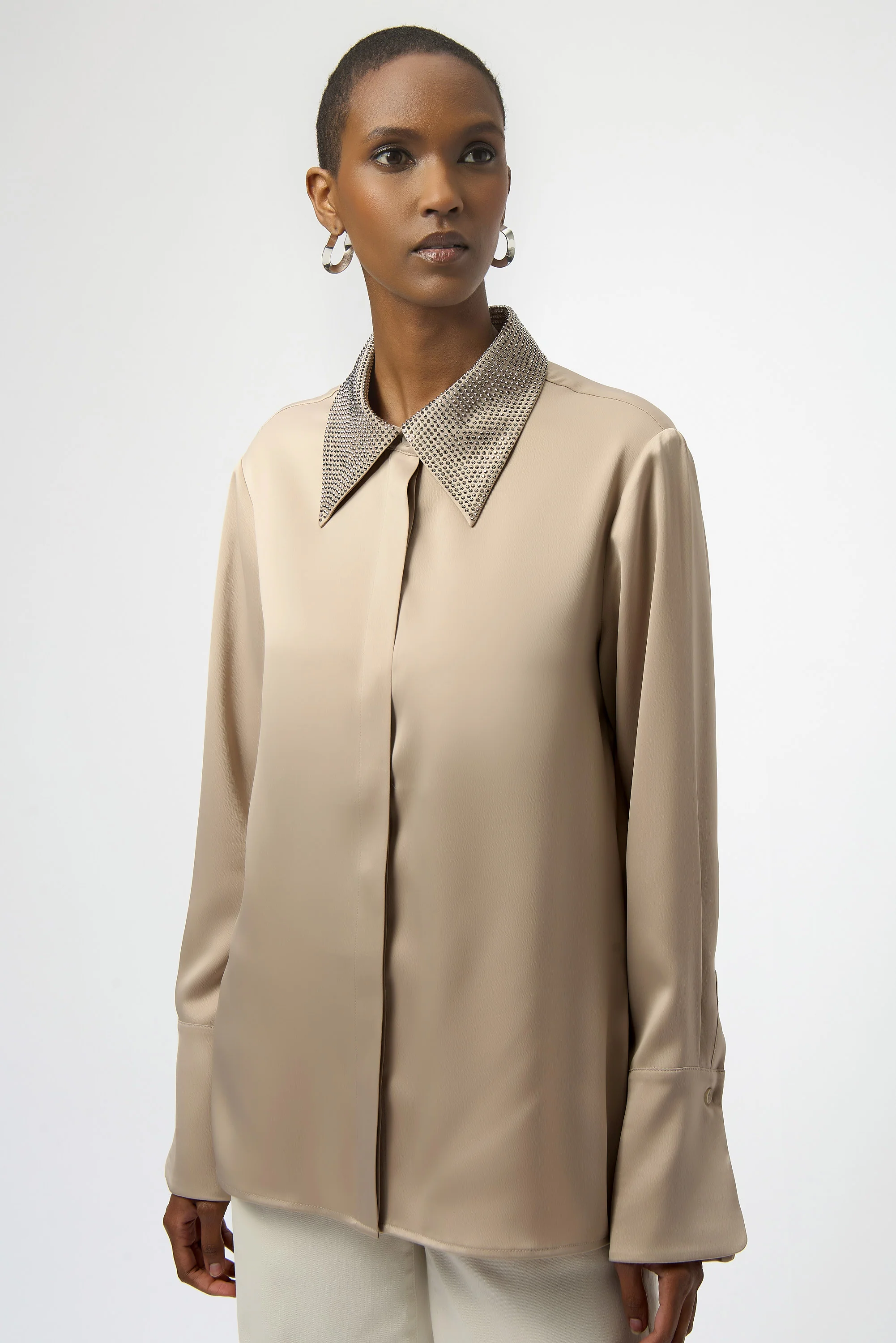 Joseph Ribkoff Button-Front Blouse with Embellished Collar Style 254926 - Image 9