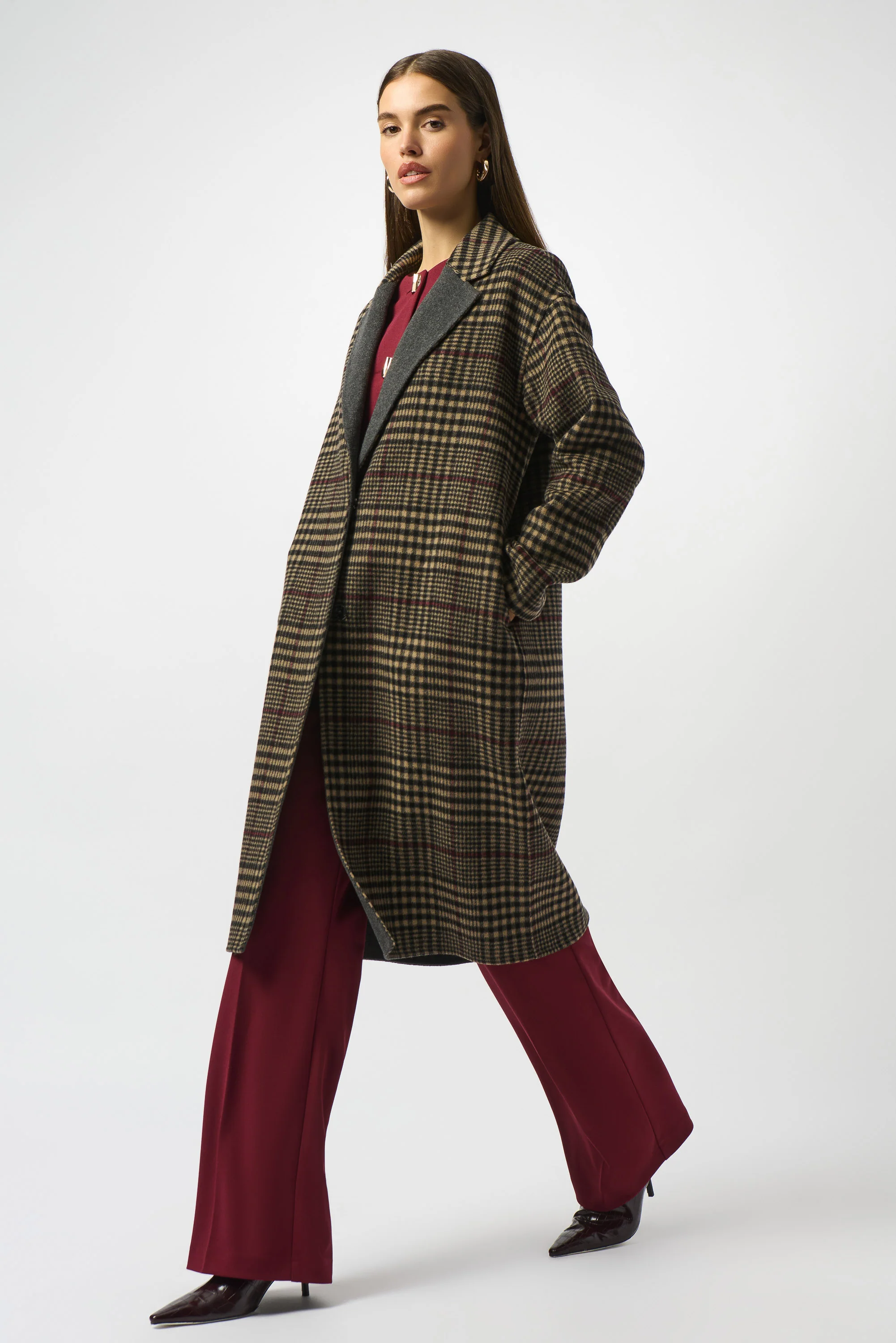 Joseph Ribkoff Camel/Multi Plaid Double-Faced Coat Style 253946 - Image 4