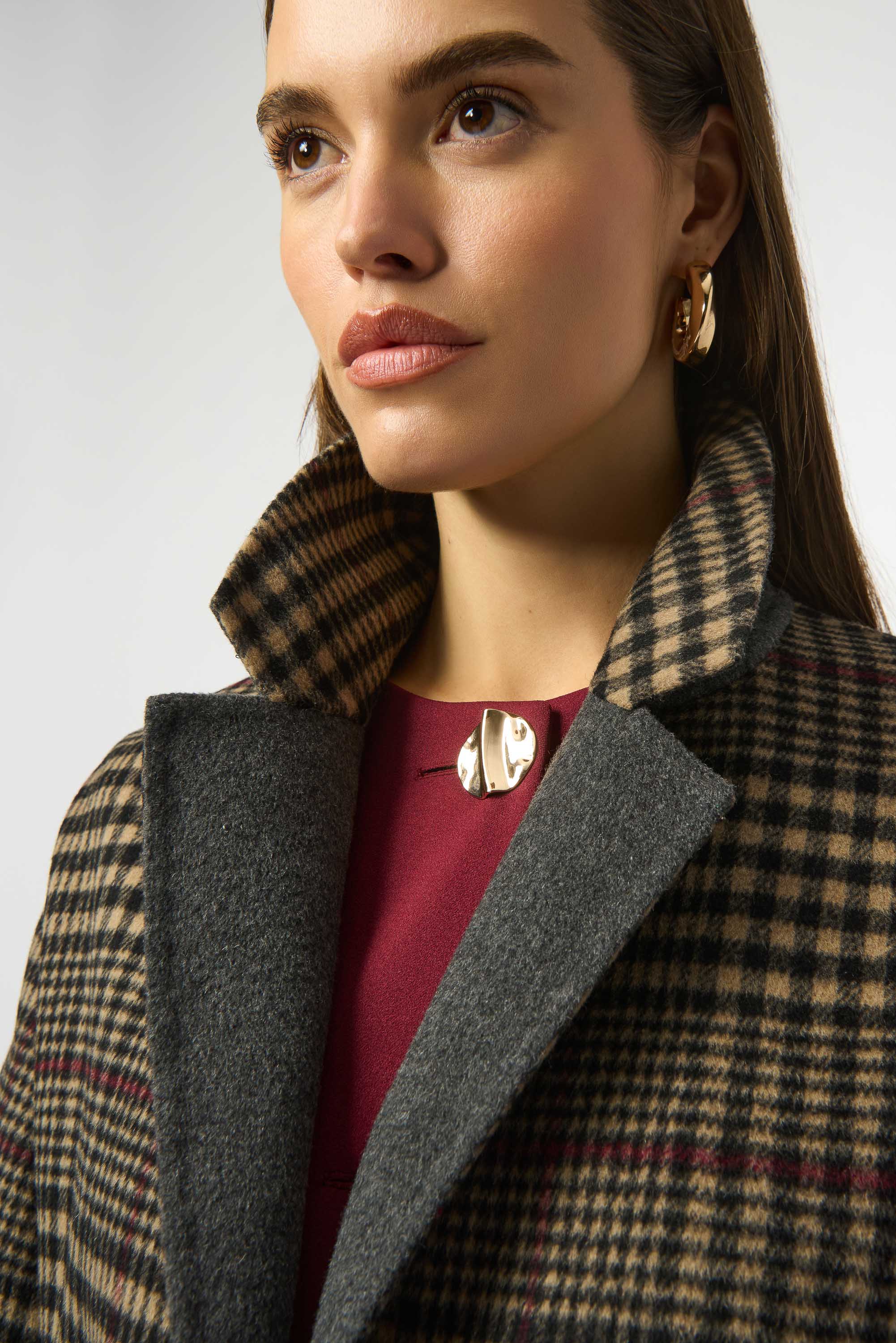 Joseph Ribkoff Camel/Multi Plaid Double-Faced Coat Style 253946 - Image 5