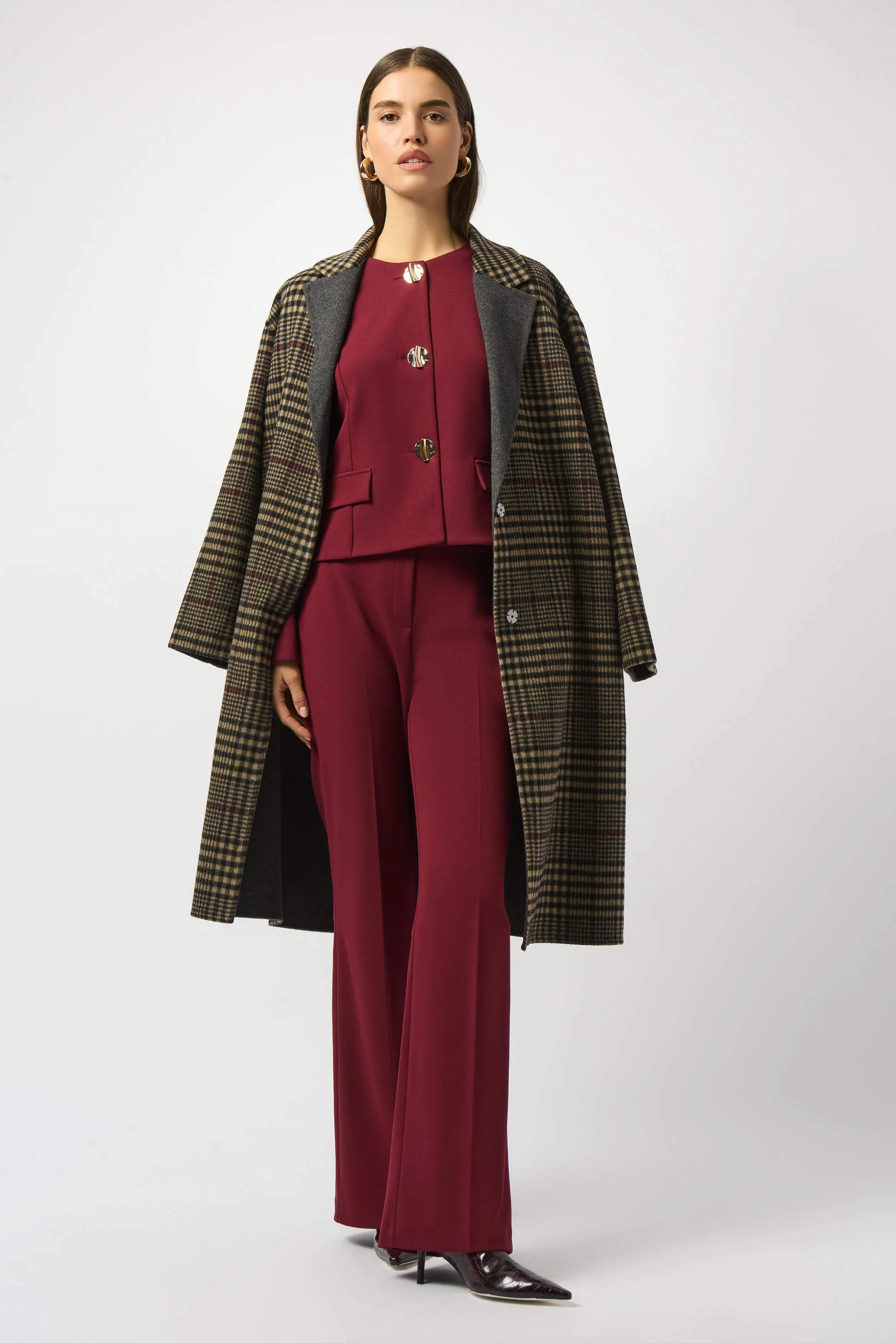 Joseph Ribkoff Camel/Multi Plaid Double-Faced Coat Style 253946 - Image 6