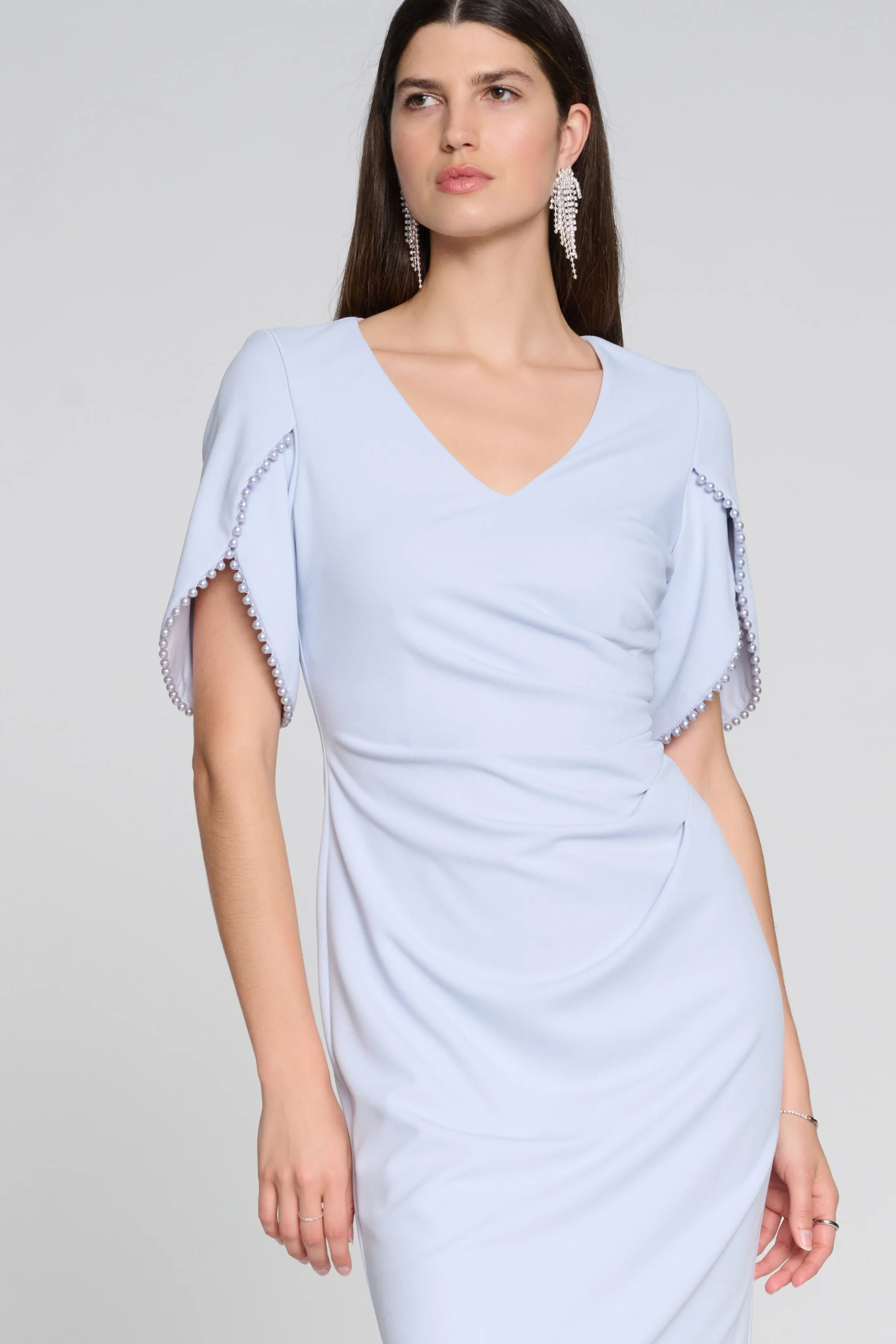 Joseph Ribkoff Celestial Blue Sheath Dress with Pearl Detail Style 241762 - Image 2