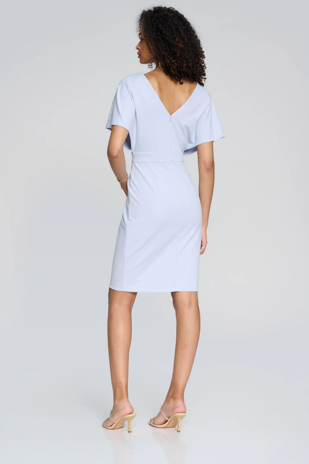 Joseph Ribkoff Celestial Blue Wrap Dress with Pearl Detail Style 241761 - Image 3