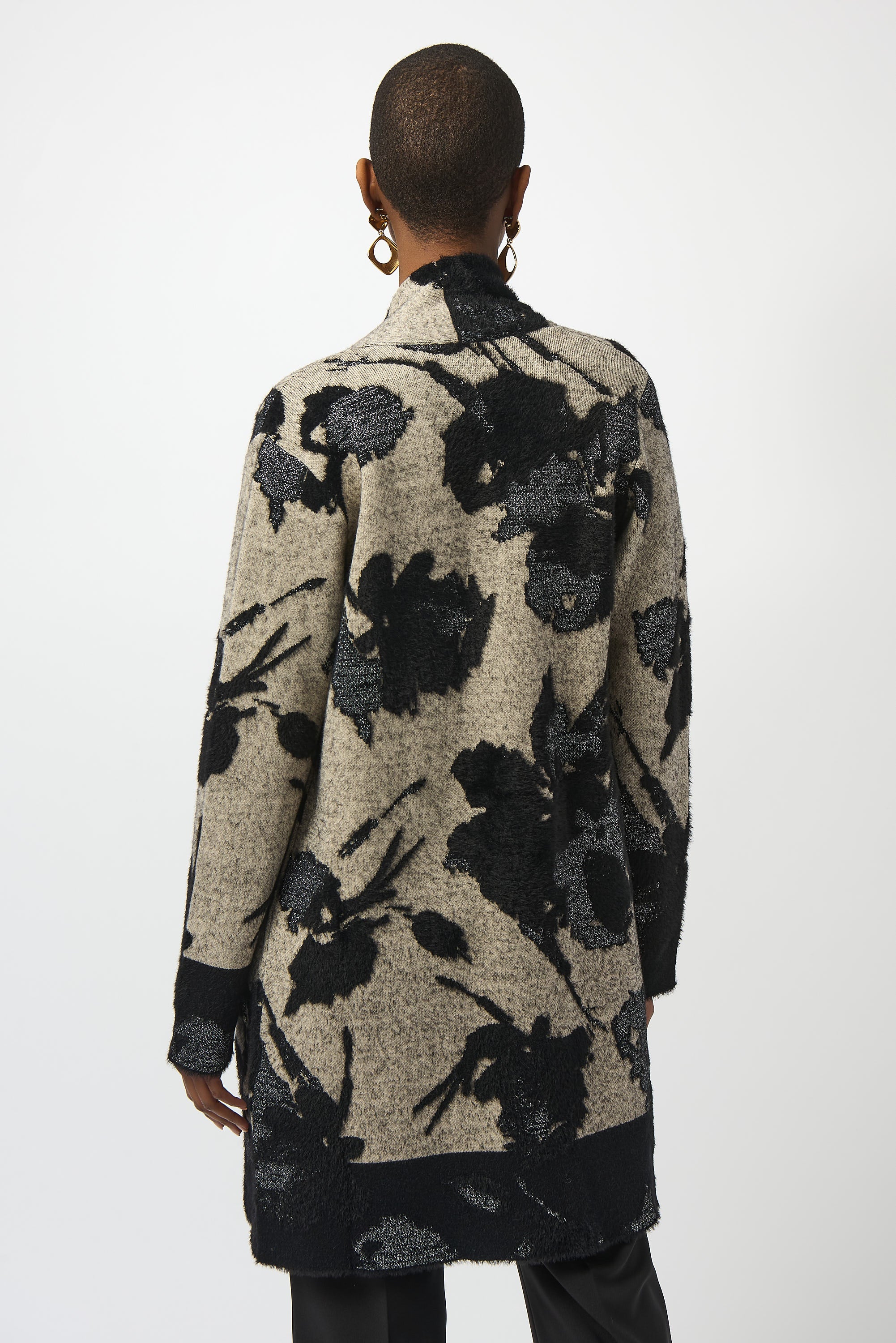 Joseph Ribkoff Champagne/Black Abstract Print Long Cardigan Style 253956 - Image 4