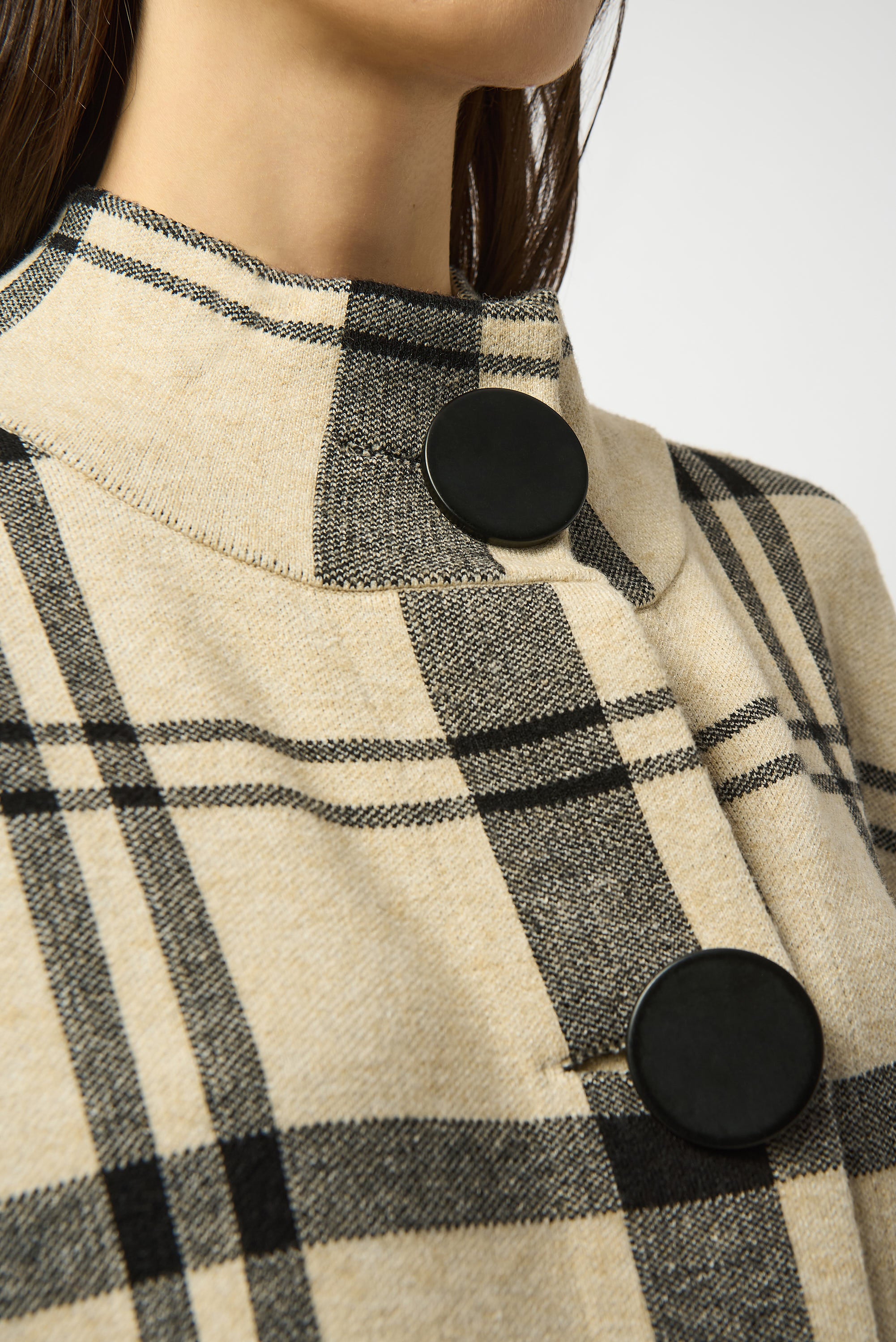 Joseph Ribkoff Champagne/Black Plaid Poncho Style 253903 - Image 3