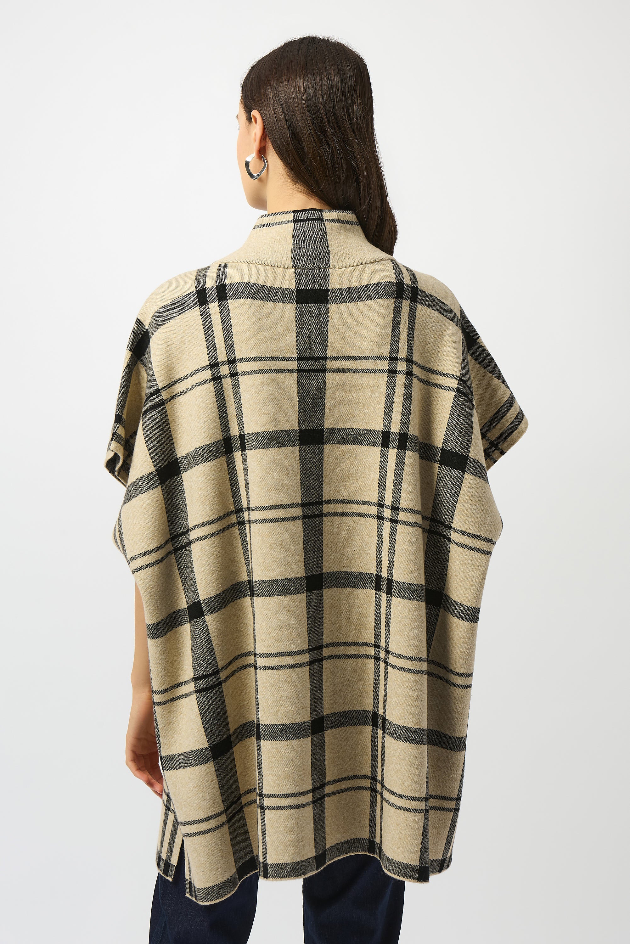 Joseph Ribkoff Champagne/Black Plaid Poncho Style 253903 - Image 4