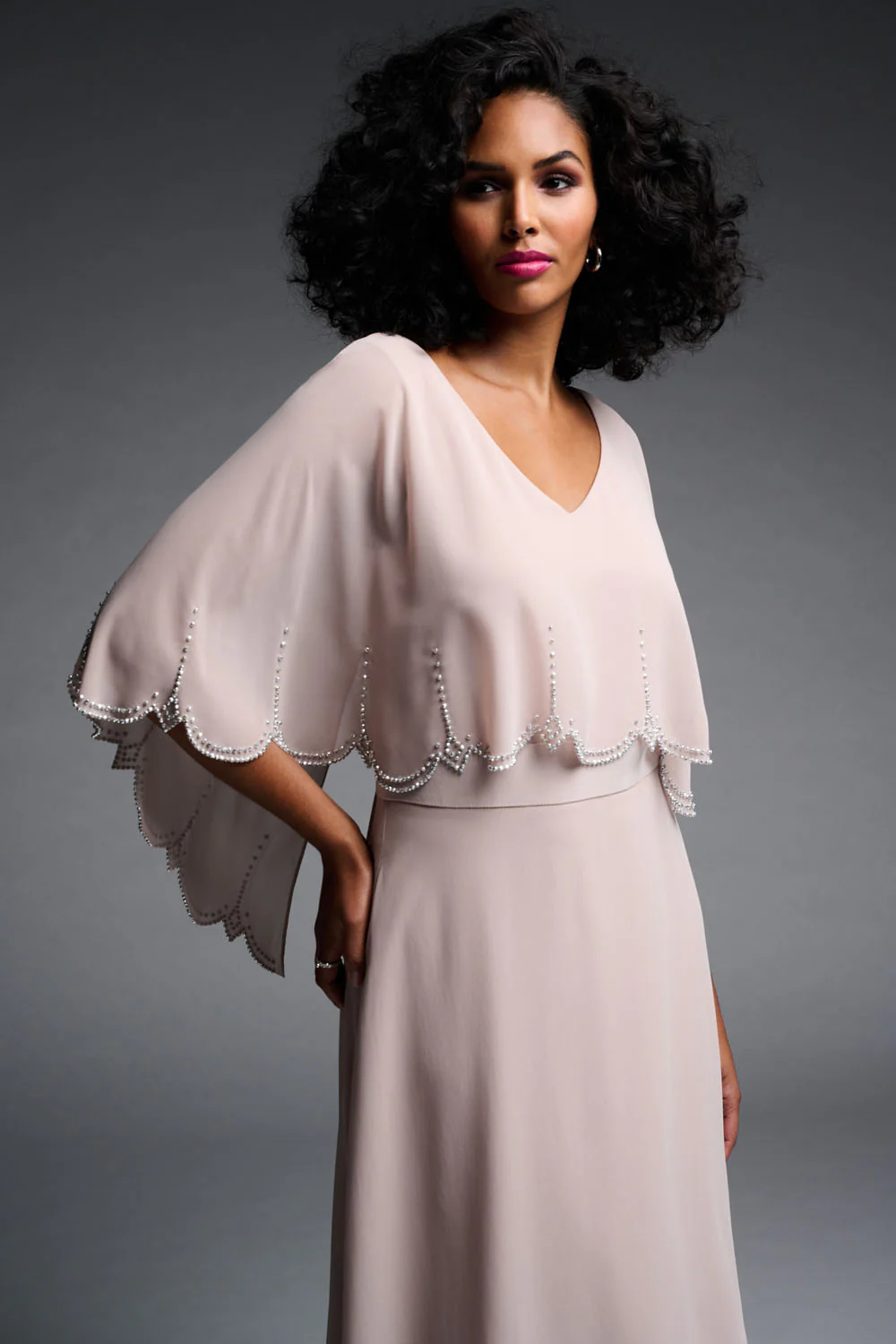 Joseph Ribkoff Sand Chiffon Overlay Dress Style 223730 - Image 2