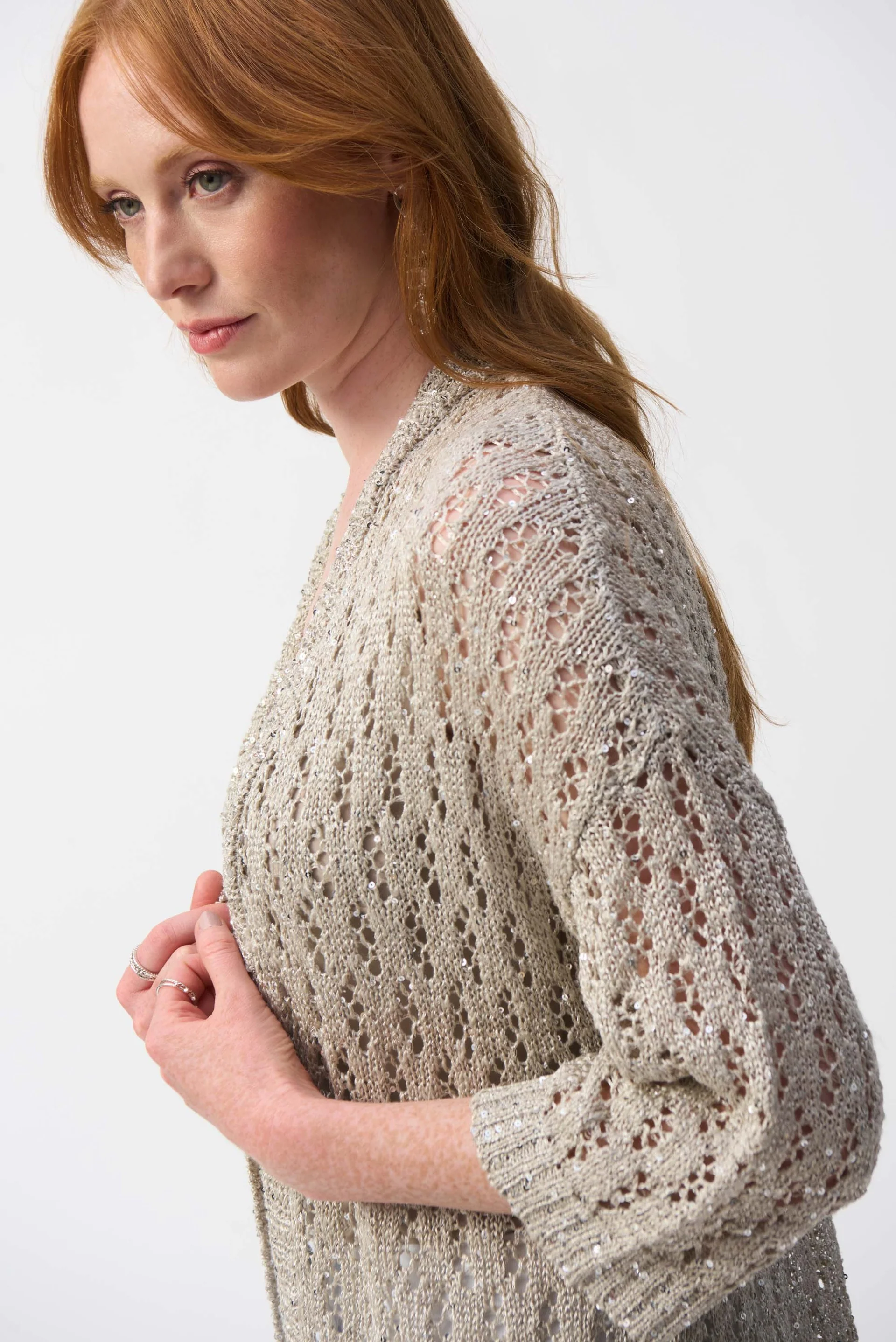 Joseph Ribkoff Champagne Sequined Cover-Up Style 251929 - Image 2