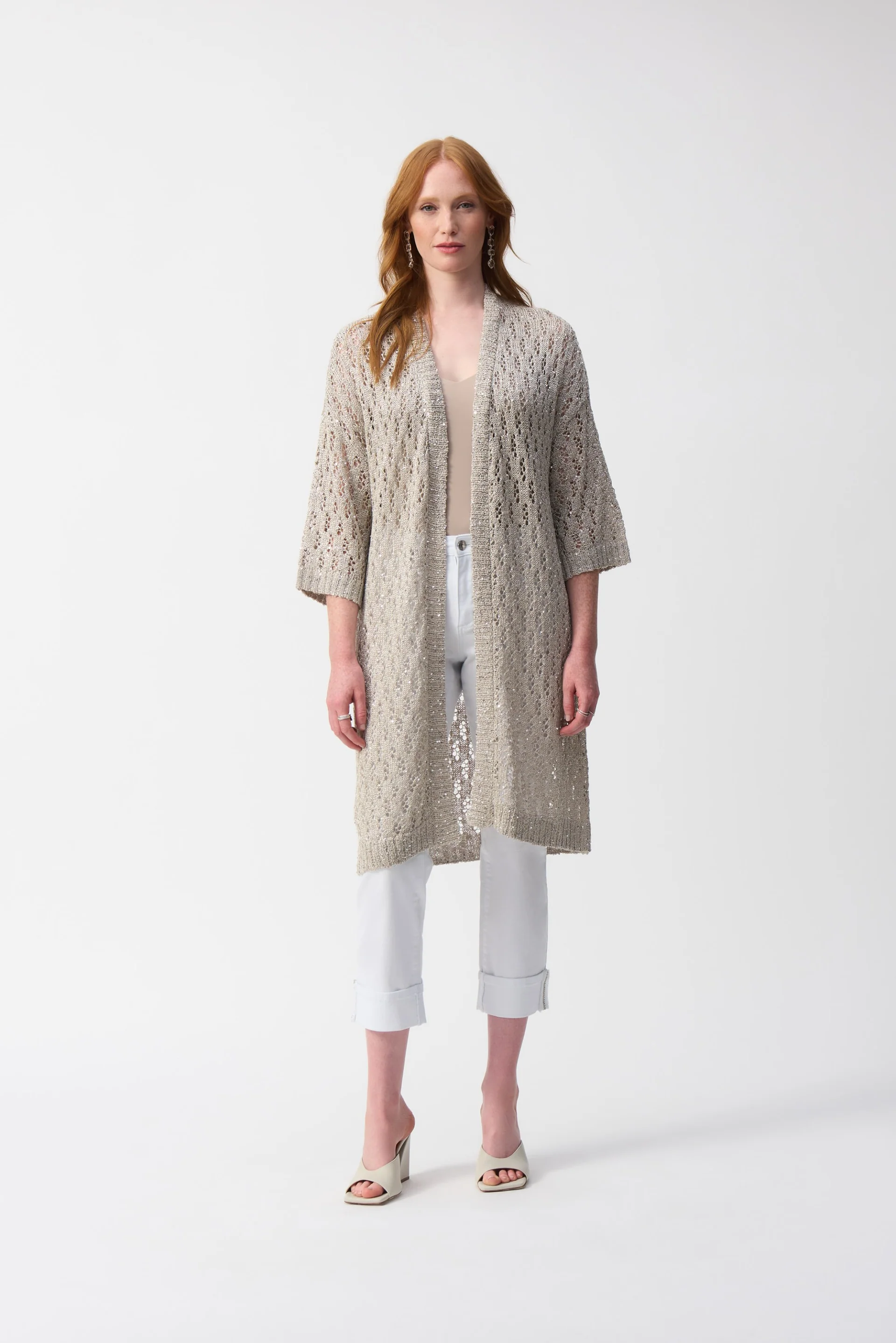 Joseph Ribkoff Champagne Sequined Cover-Up Style 251929 - Image 3