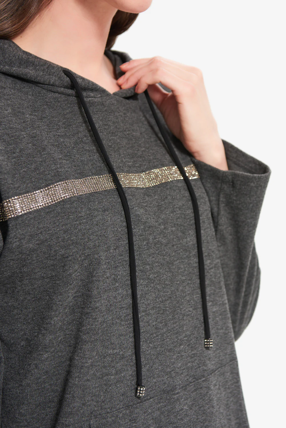 Joseph Ribkoff Charcoal/Black Dolman Sleeve Hoodie Style 214100 - Image 3