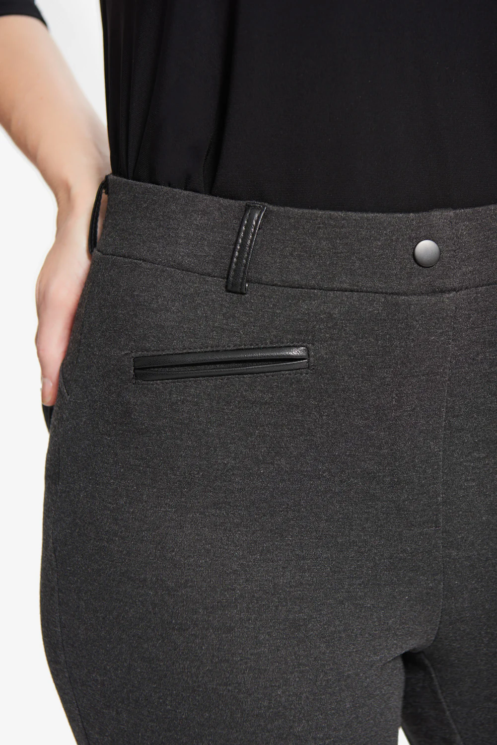 Joseph Ribkoff Charcoal/Black Faux Leather Detail Pants Style 214249 - Image 2