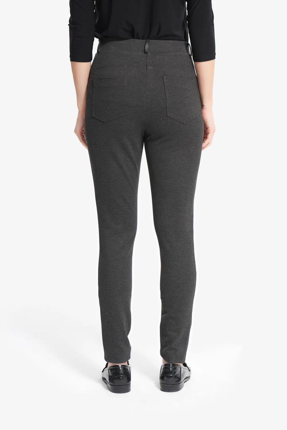 Joseph Ribkoff Charcoal/Black Faux Leather Detail Pants Style 214249 - Image 4