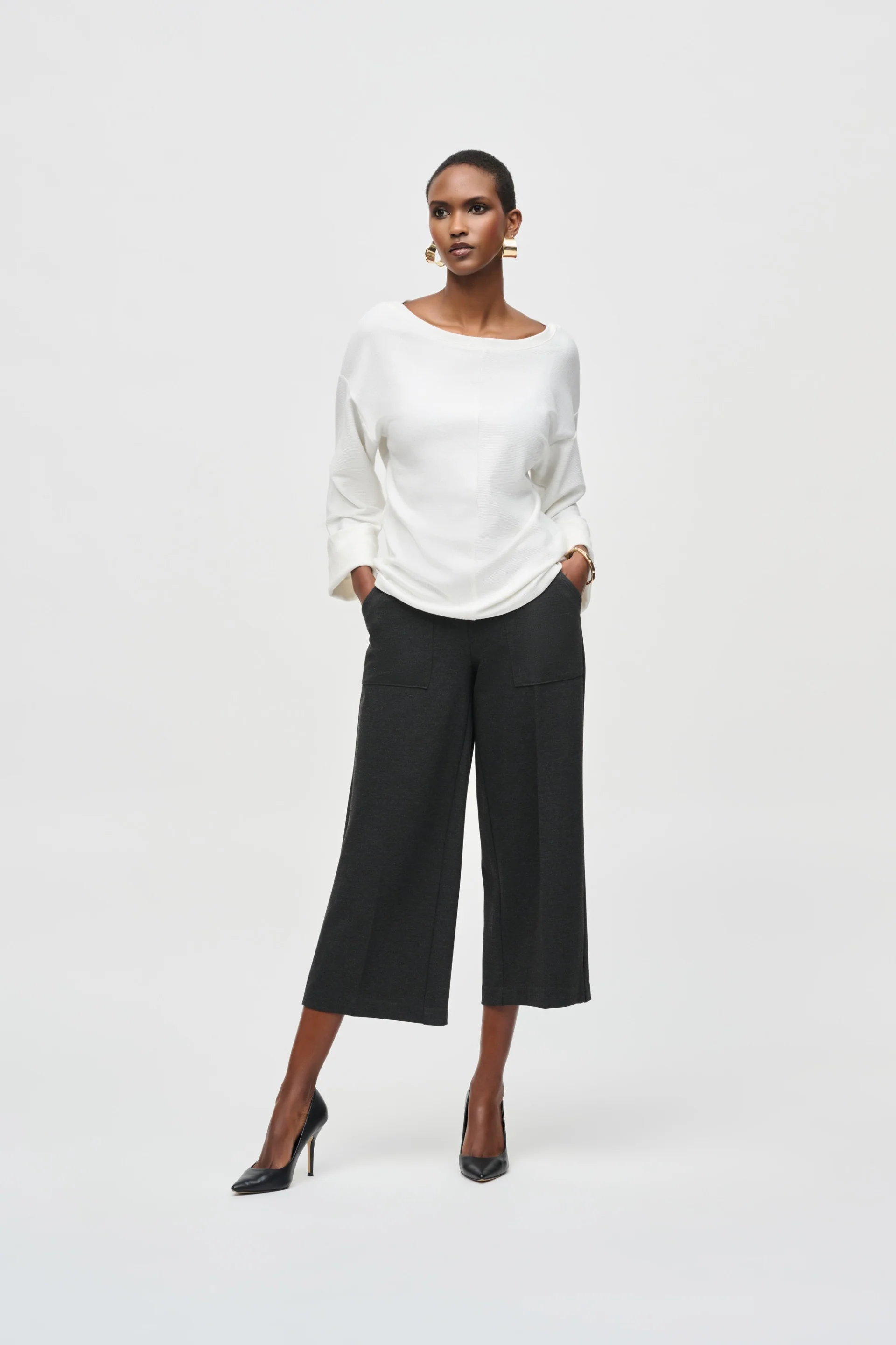 Joseph Ribkoff Charcoal Grey Pull-On Culotte Pants Style 243259 - Image 4