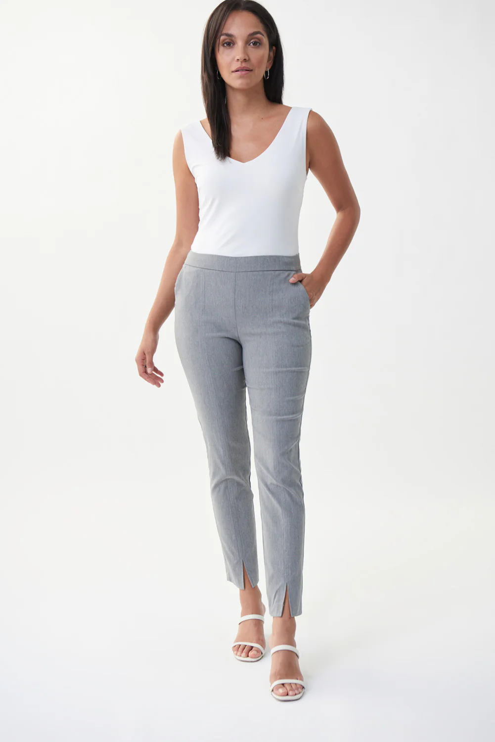Joseph Ribkoff Charcoal Grey Slit Cuff Pant Style 222246 - Image 2