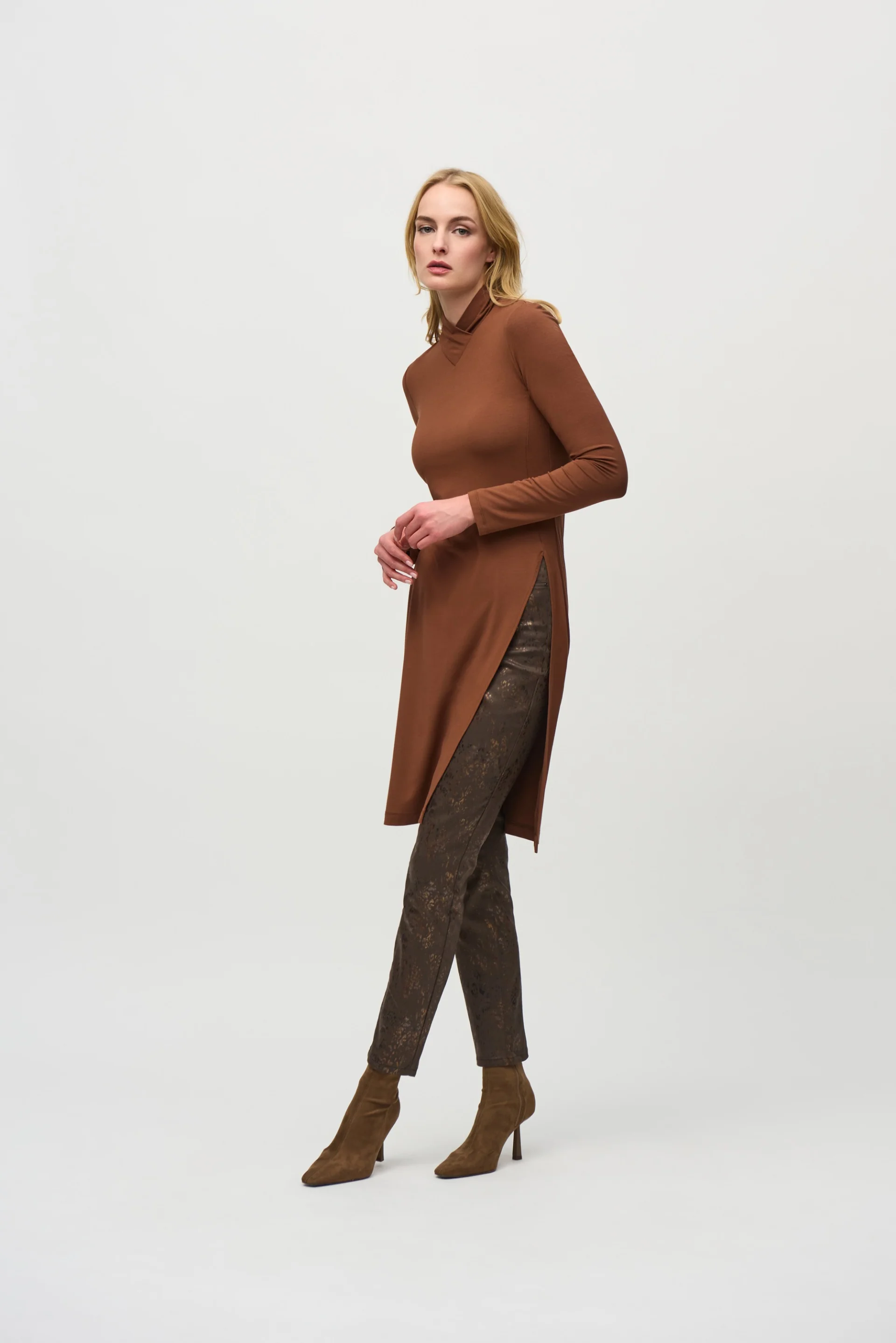 Joseph Ribkoff Chestnut Fitted Turtleneck Tunic Style 244164 - Image 4