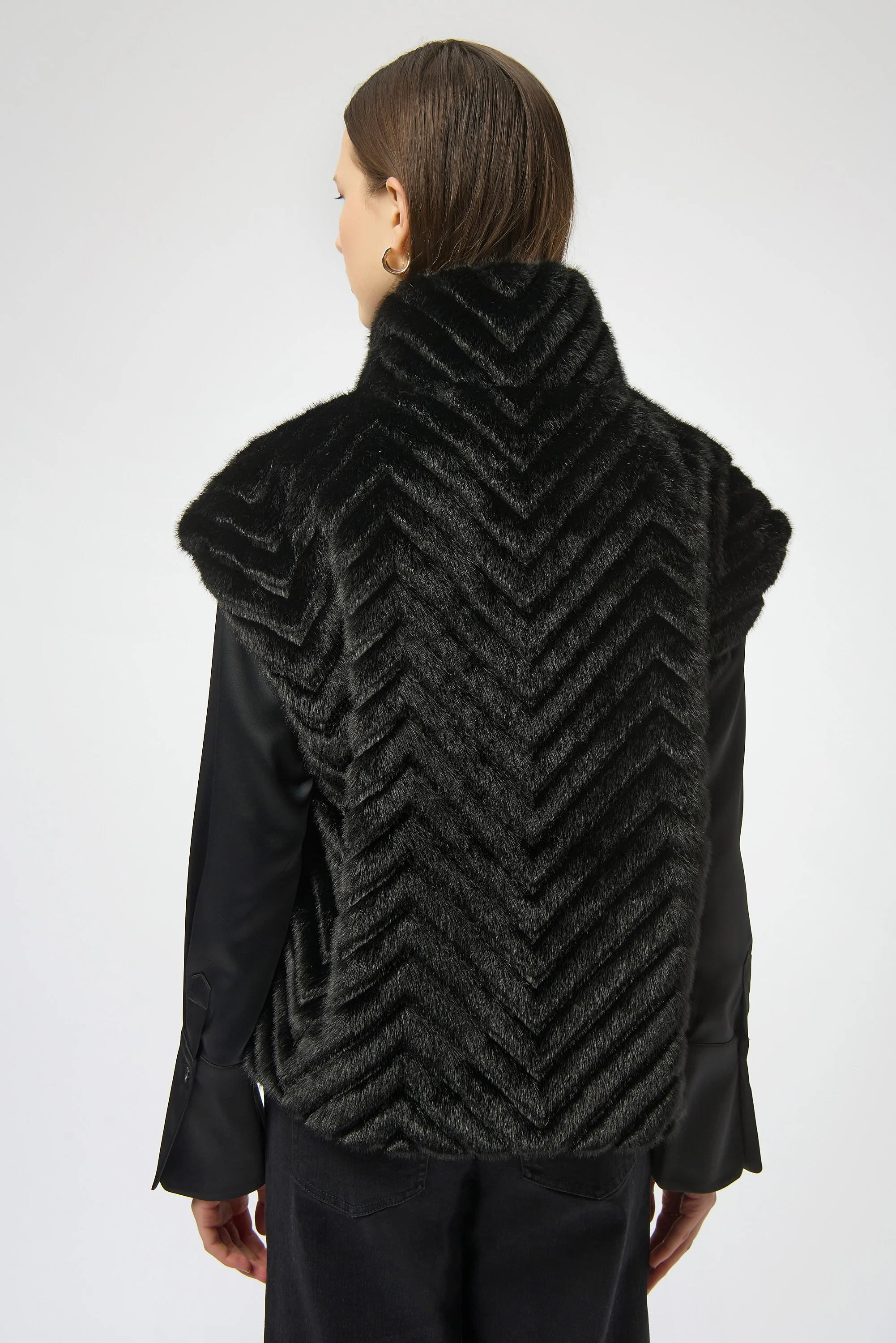 Joseph Ribkoff Chevron Faux Fur Mock Neck Vest Style 254906 - Image 11