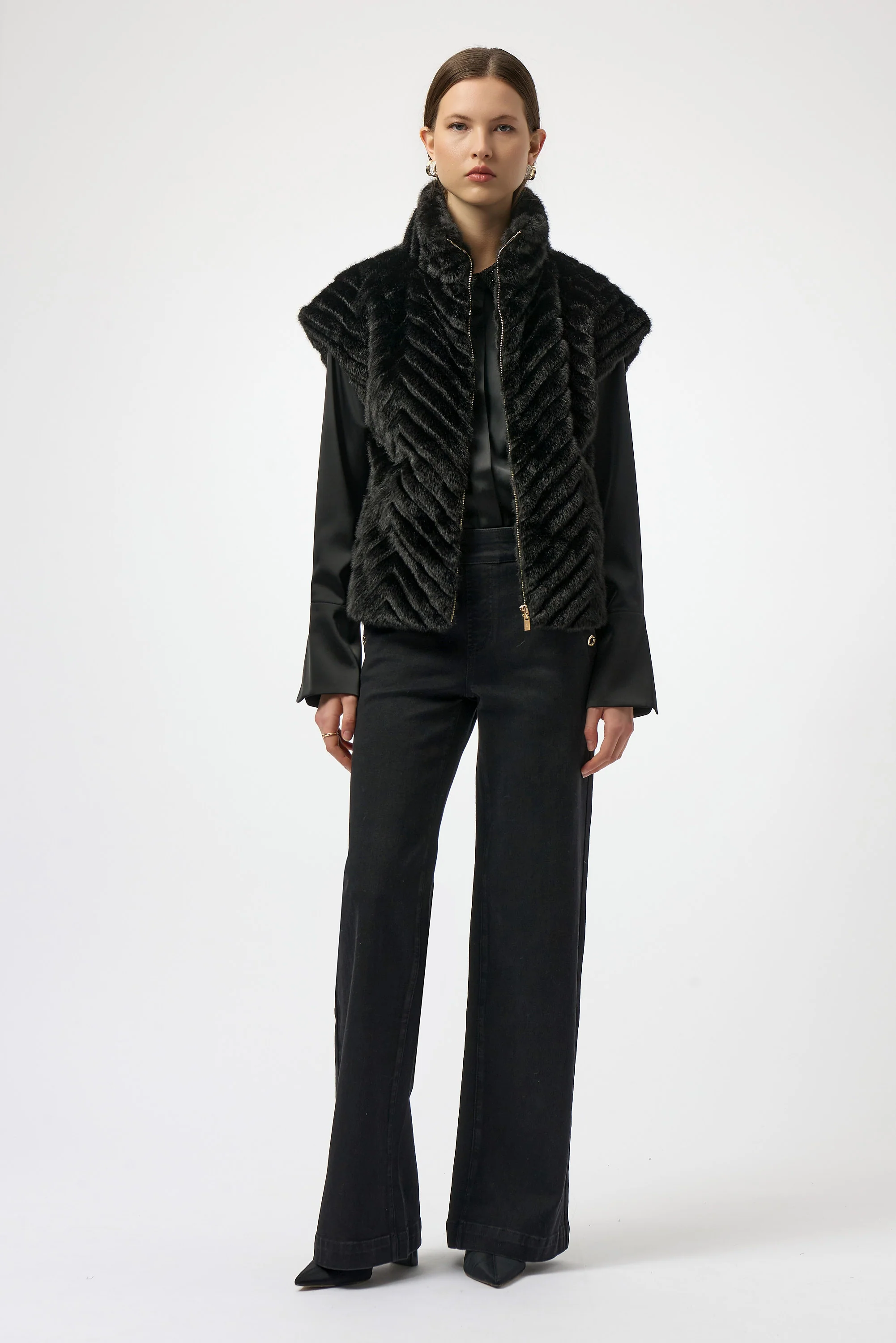Joseph Ribkoff Chevron Faux Fur Mock Neck Vest Style 254906 - Image 12